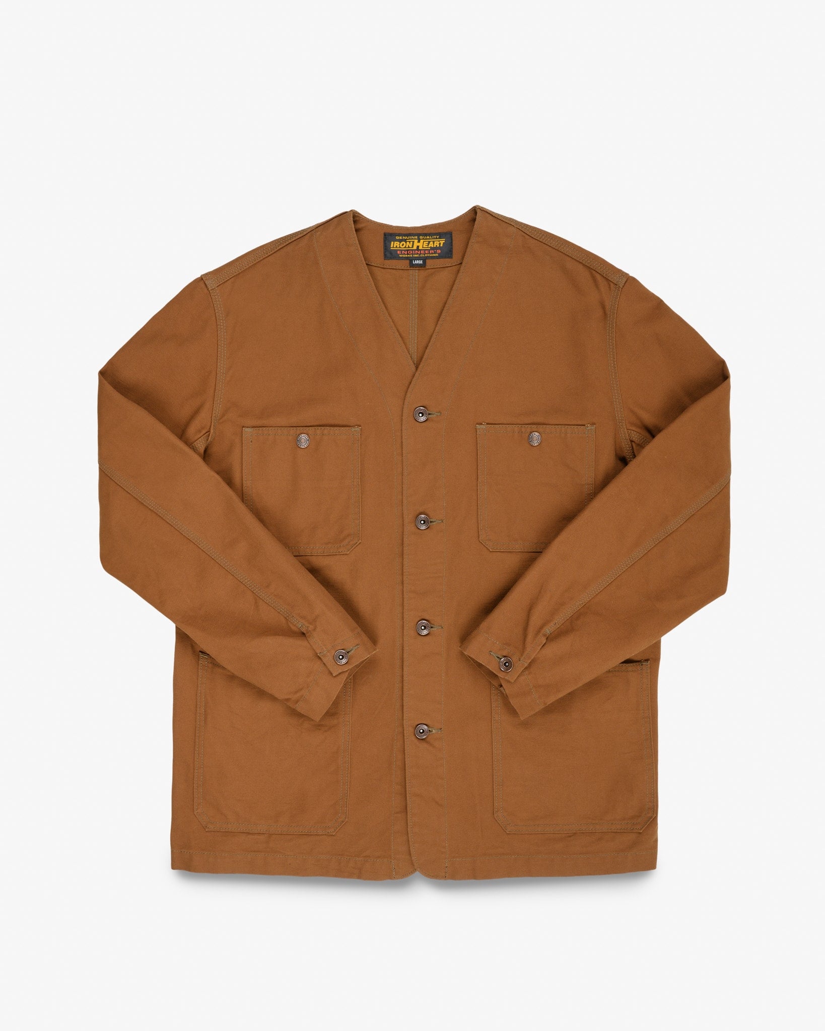 13.5oz Duck Collarless Chore Jacket - Brown – Iron Heart