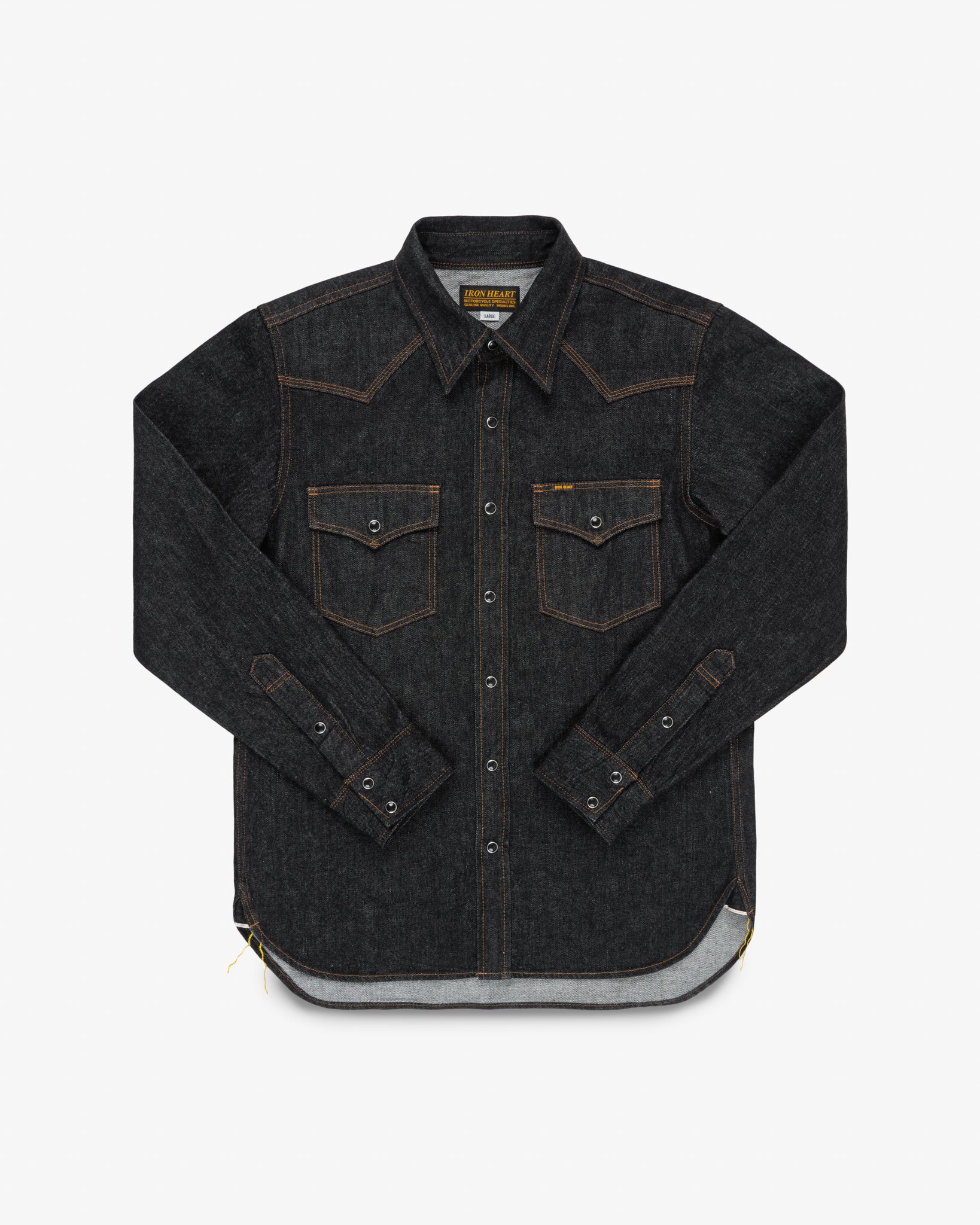 Iron Heart 12oz Selvedge Denim Western Shirt - Black With Black Snaps
