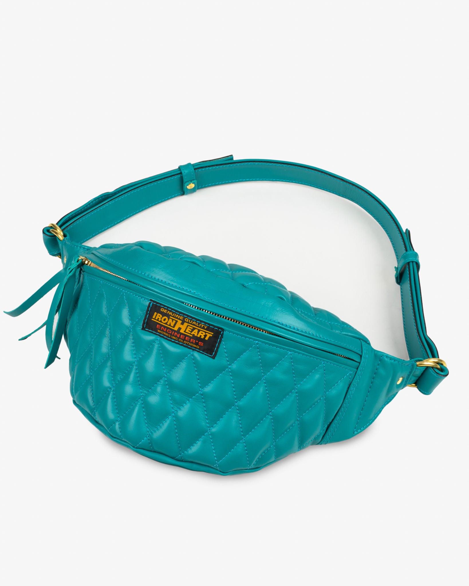 Iron Heart Diamond Stitched Leather Waist Bag Blue