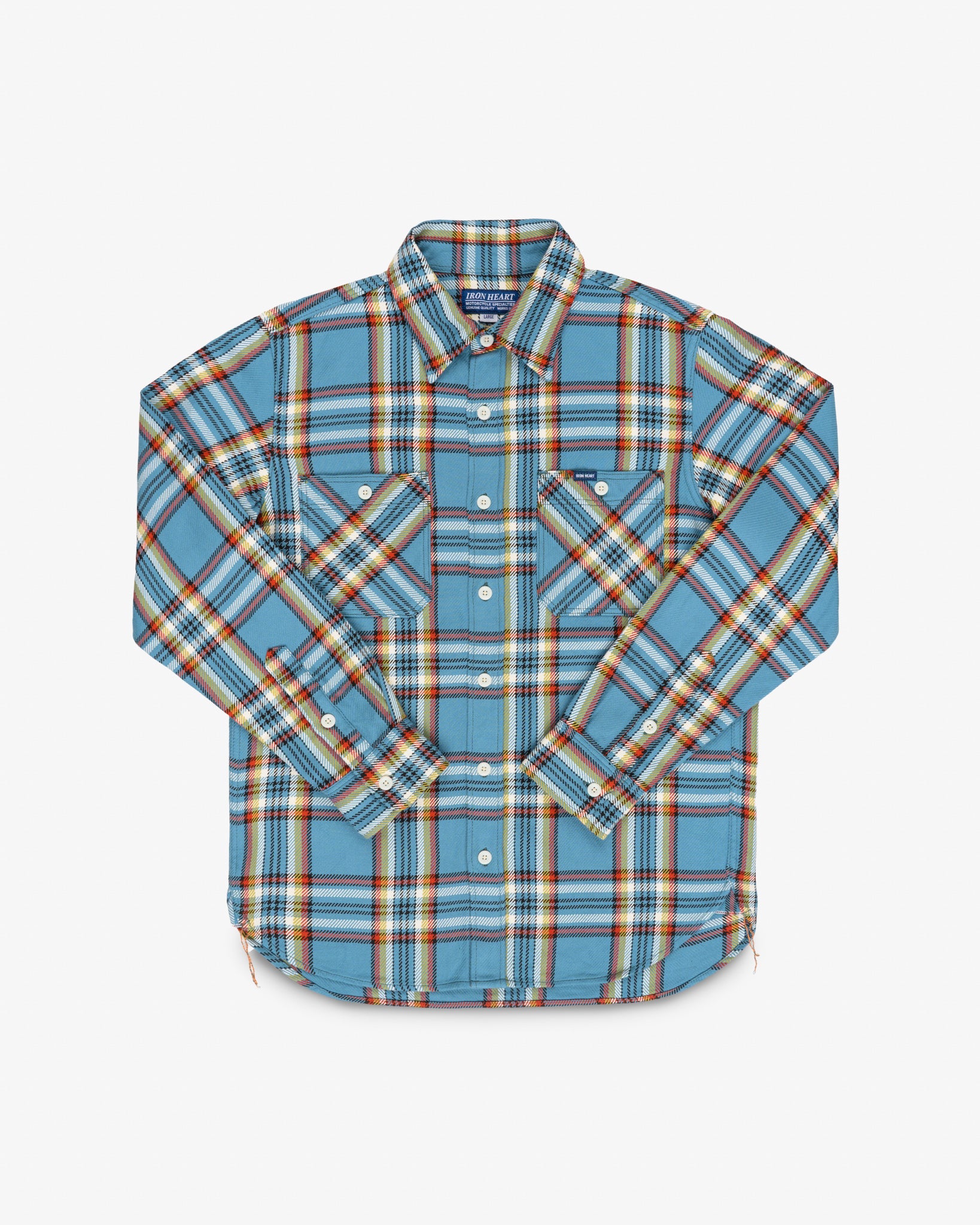 9oz Selvedge Flannel Check Work Shirt - Sax Blue – Iron Heart