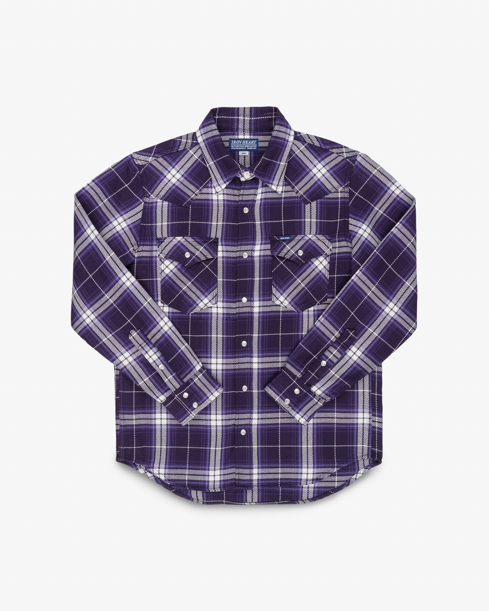 9oz Selvedge Flannel Check Western Shirt - Purple – Iron Heart