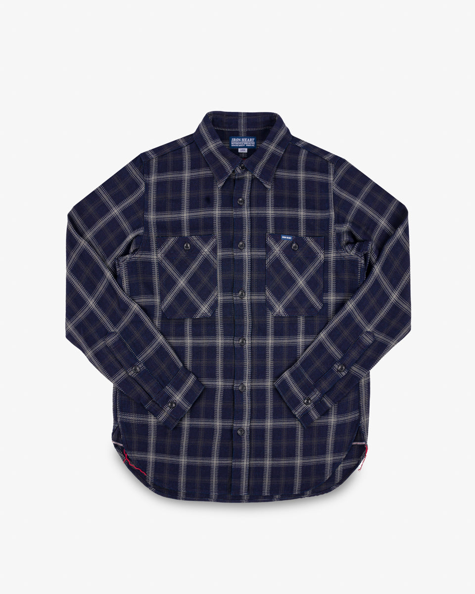 9oz Selvedge Indigo Check Flannel Work Shirt - Black – Iron Heart