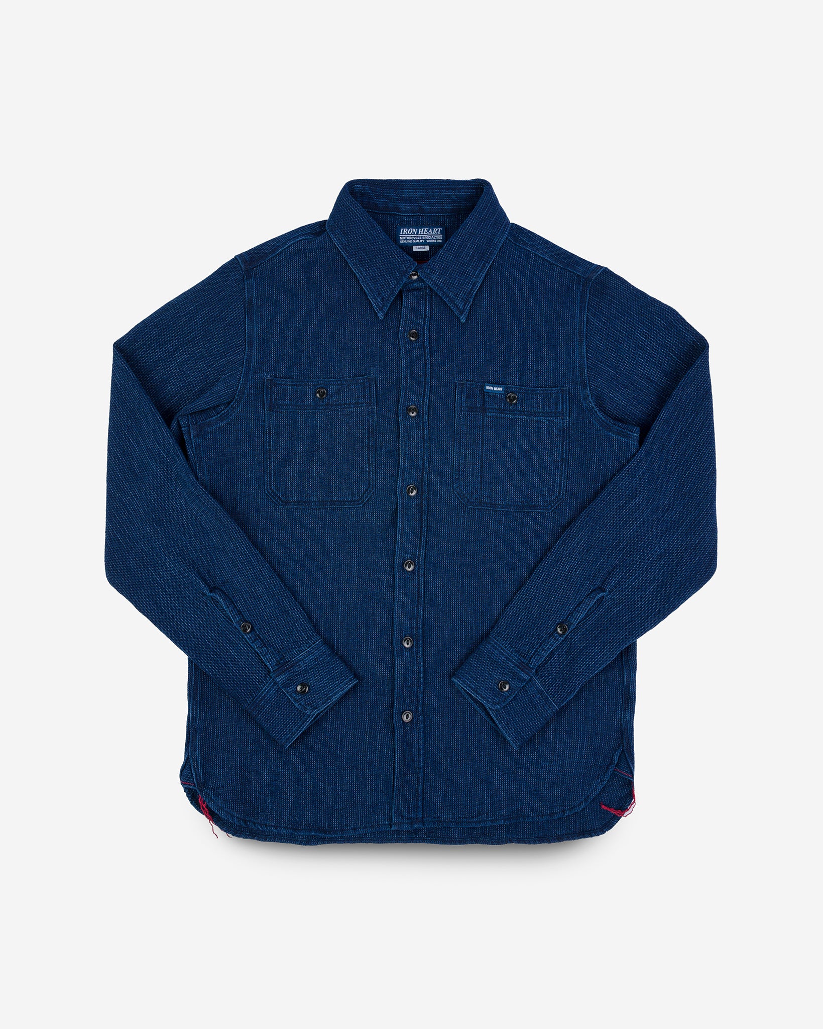 Iron Heart Japanese Waffle Indigo Work Shirt With Black Cats Eye