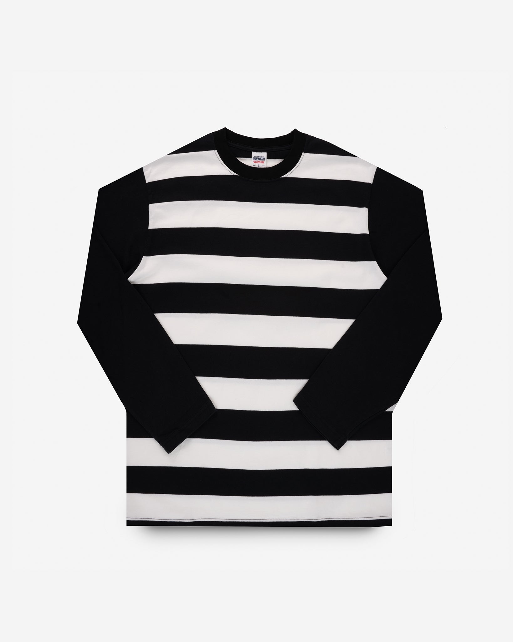 7.5oz Cotton Long-Sleeved Crew Neck Border Tee - Striped Body with