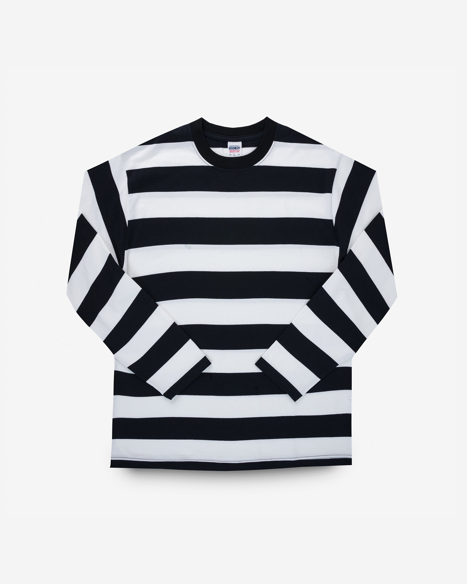Cotton Long-Sleeved Crew Neck Border Tee Black and White Stripes