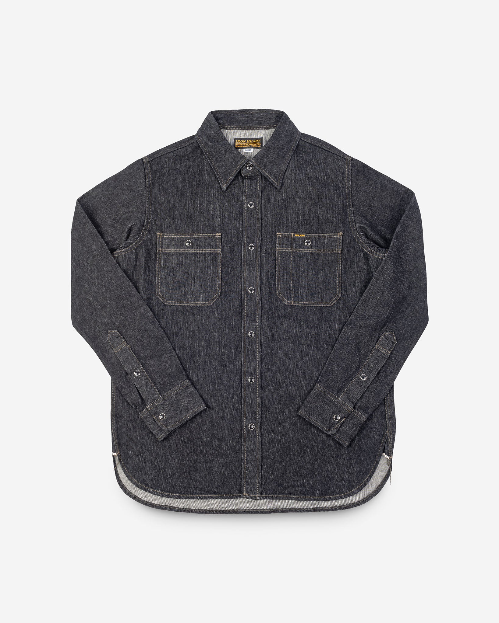 12oz Selvedge Denim Work Shirt With Snaps - Black/Cream – Iron Heart
