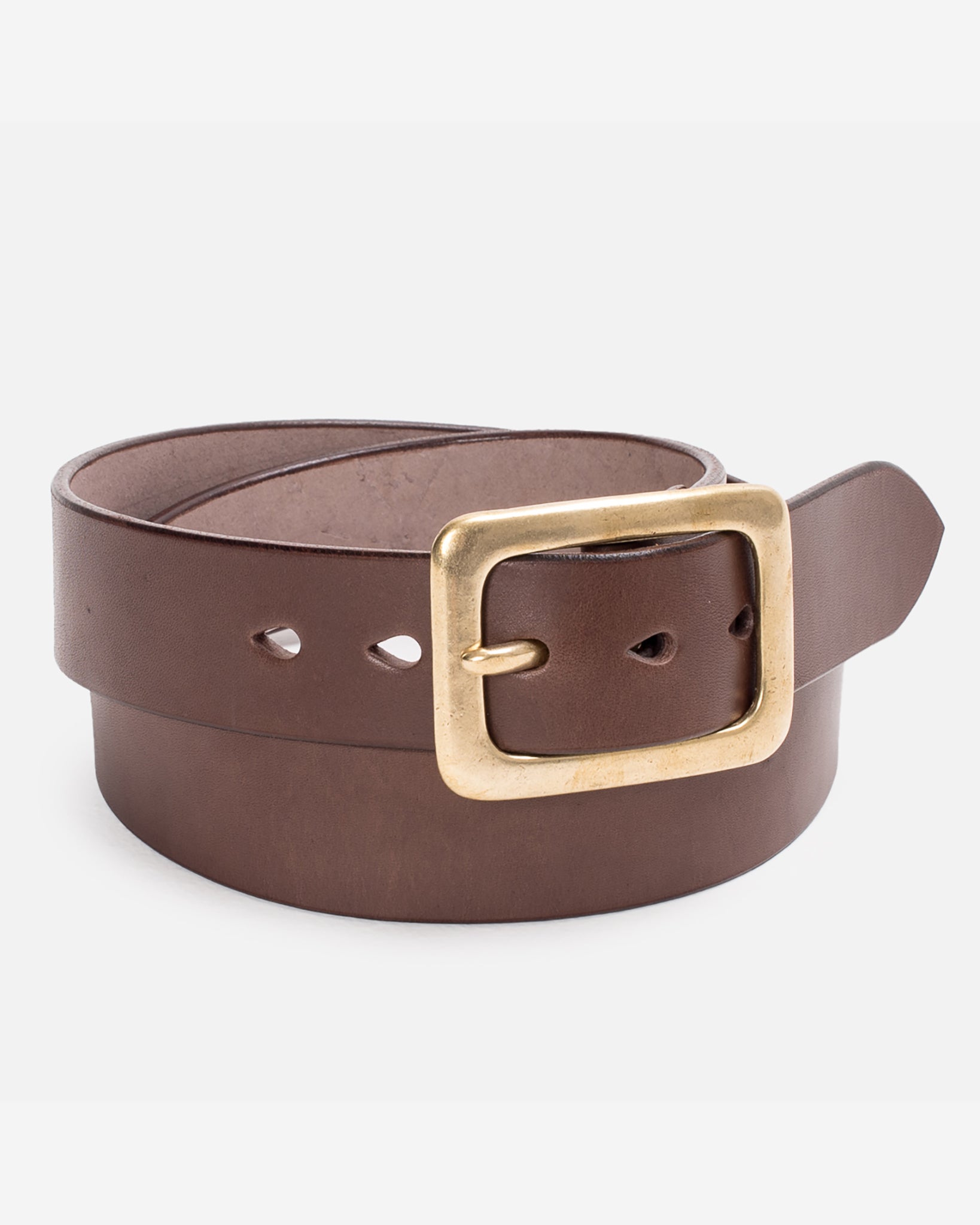 Heavy Duty Tochigi Leather Belt in Brown Leather with Brass Buckle