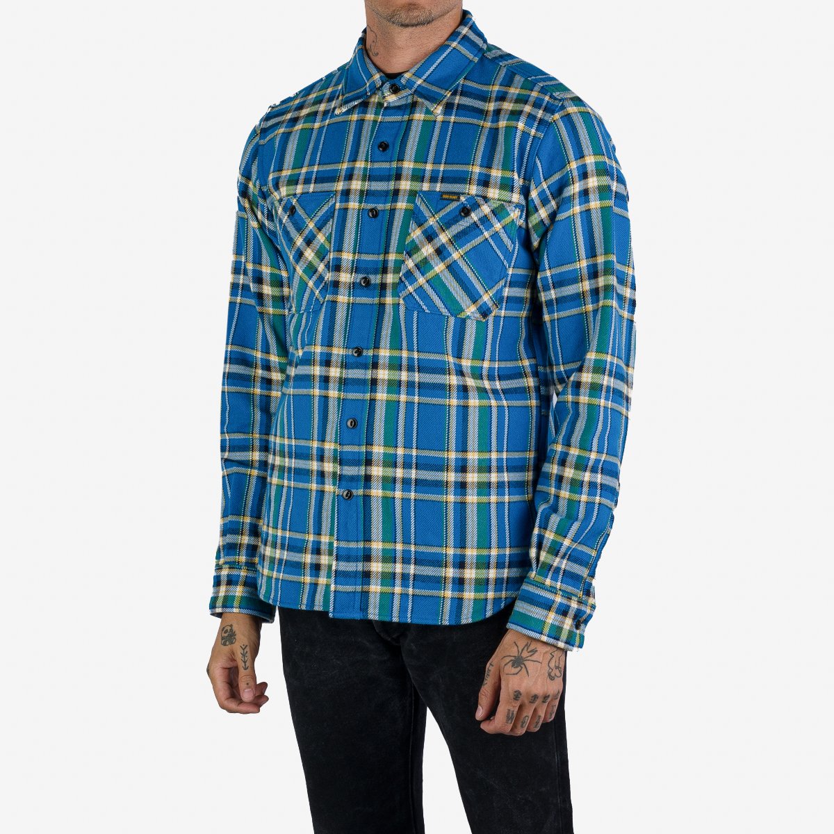 Ultra Heavy Flannel Tartan Check Work Shirt - Blue
