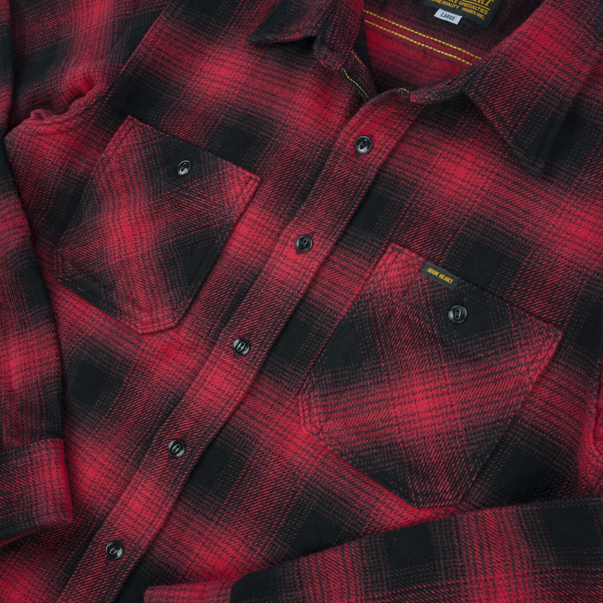 Iron Heart Japanese Ultra Heavy Flannel Ombré Check Work Shirt - Red/Black