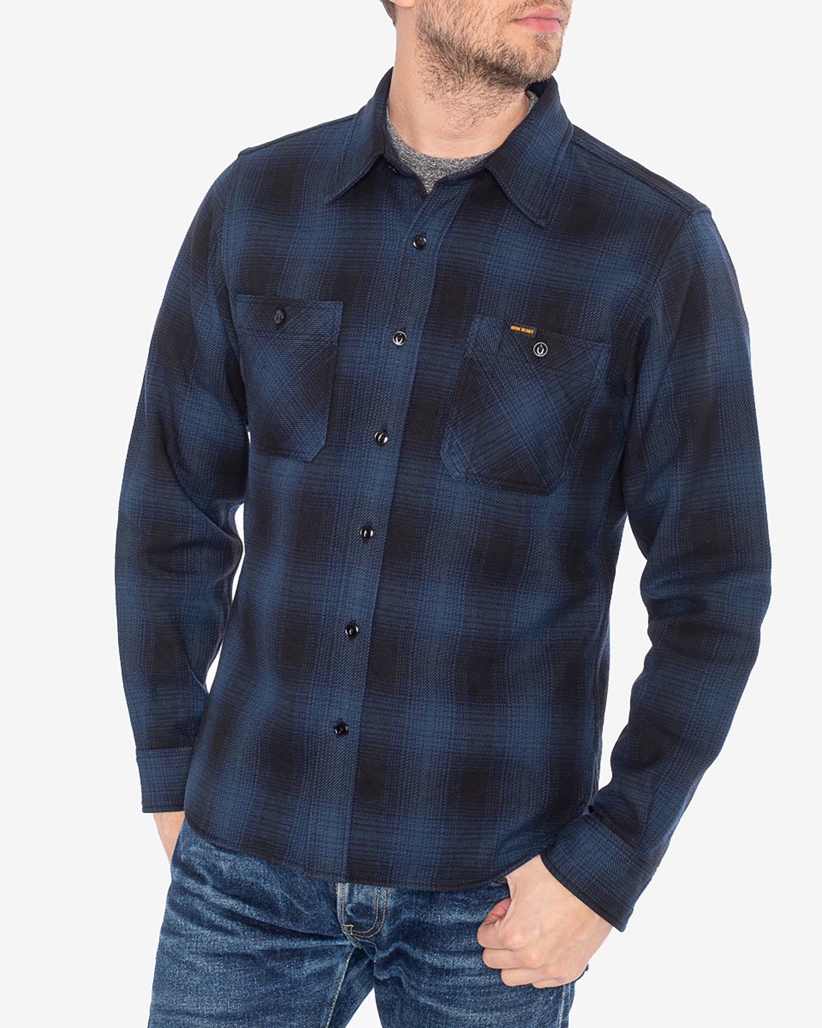 Ultra Heavy Flannel Ombré Check Work Shirt - Navy/Black