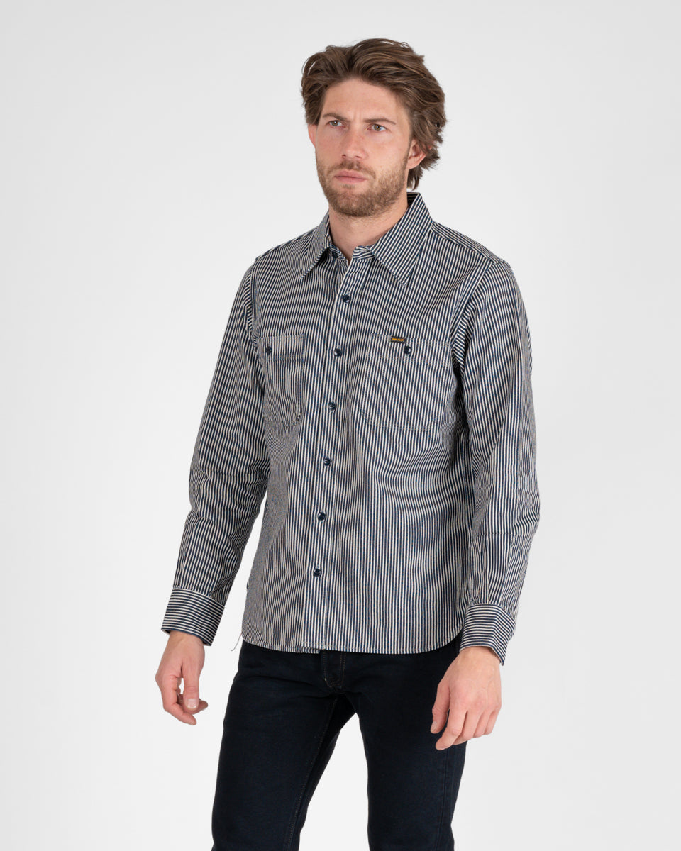 Iron Heart Japanese Hickory Stripe Work Shirt - Indigo