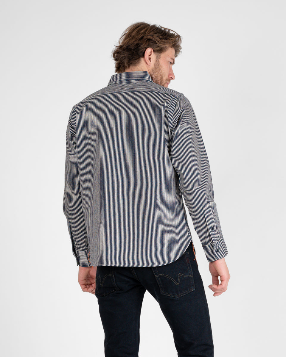 Iron Heart Japanese Hickory Stripe Work Shirt - Indigo