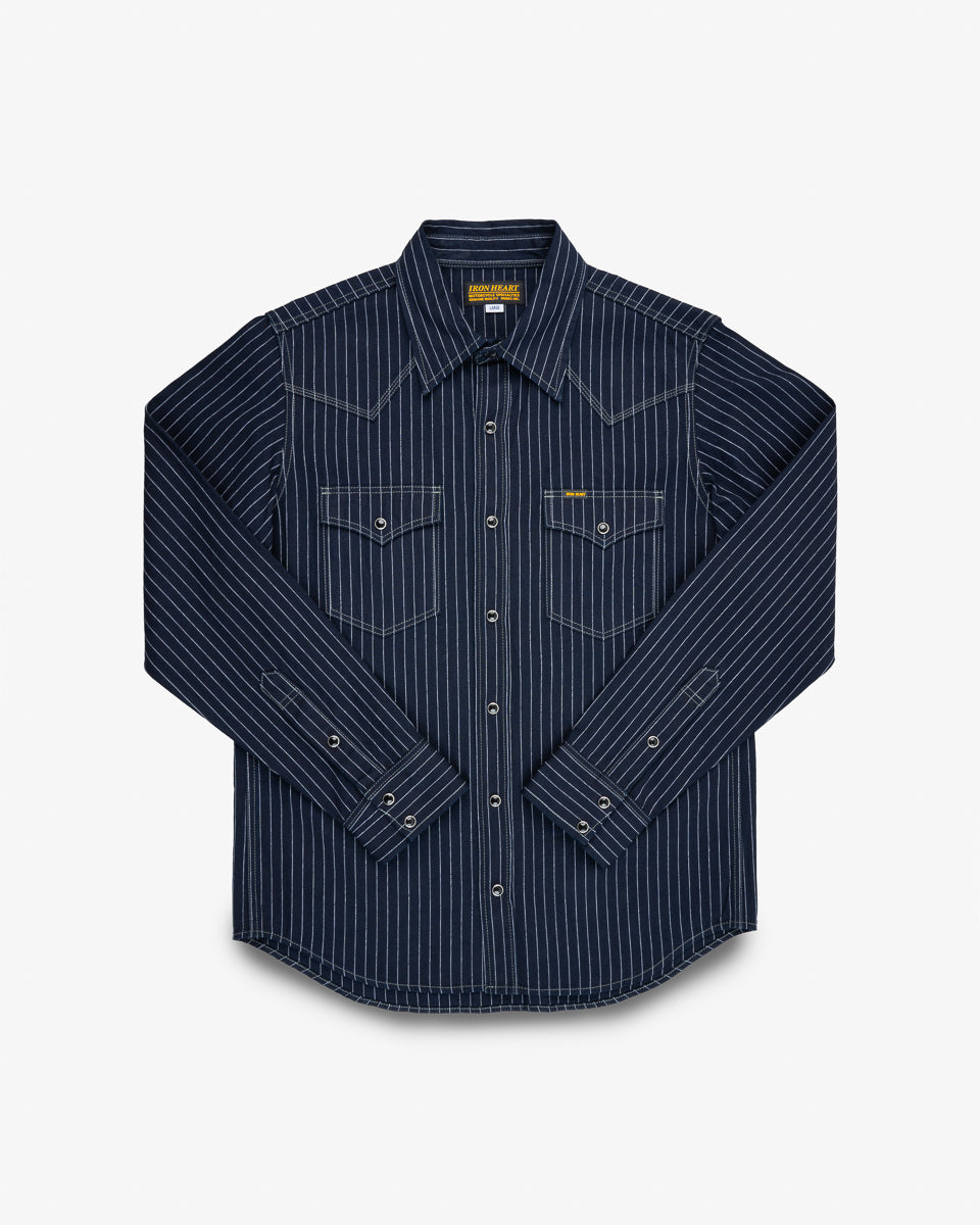 8.5oz Herringbone Stripe Western Shirt - Indigo