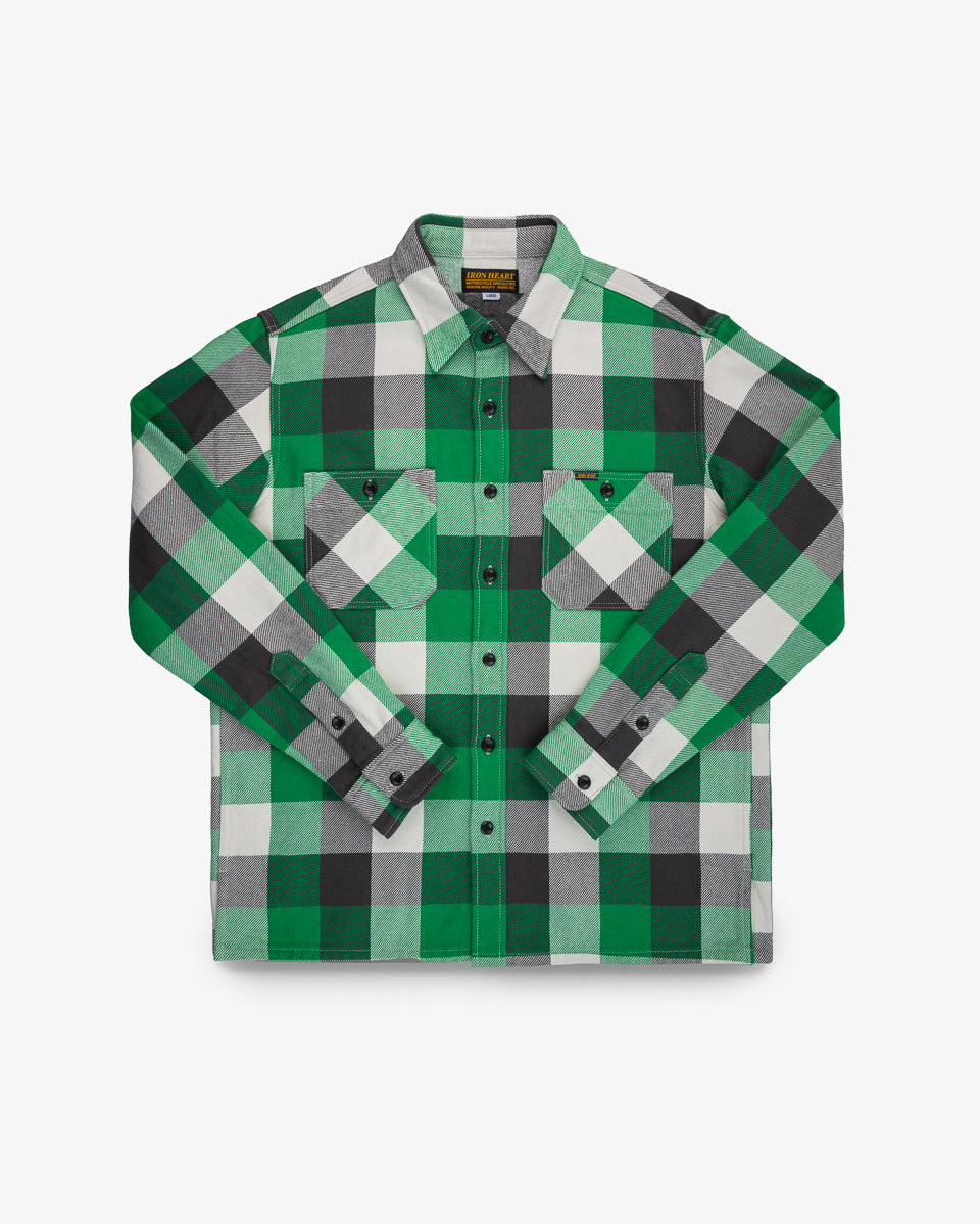 Ultra Heavy Flannel Vintage Check Work Overshirt - Green