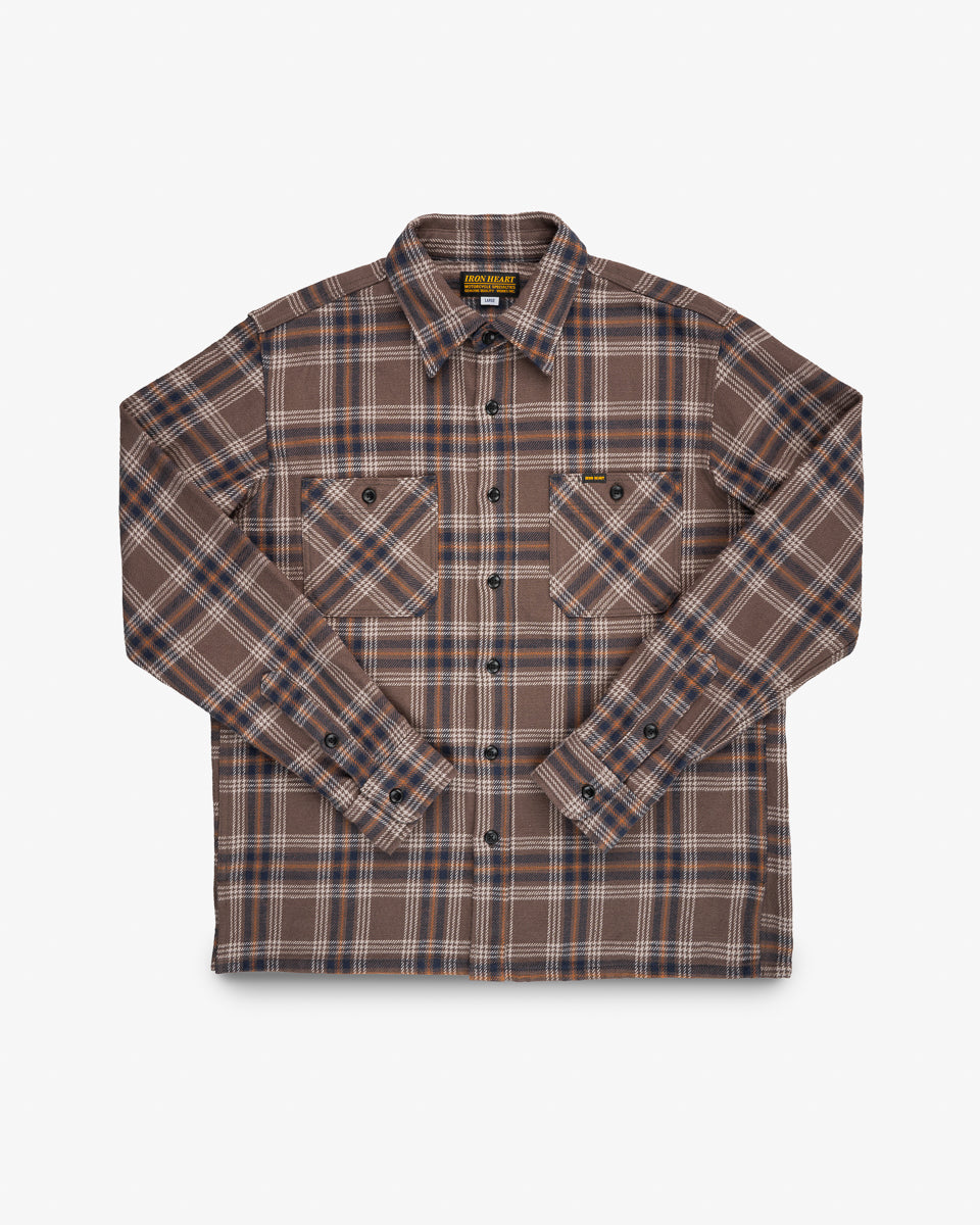 Slubby Heavy Flannel Check Work Overshirt - Brown