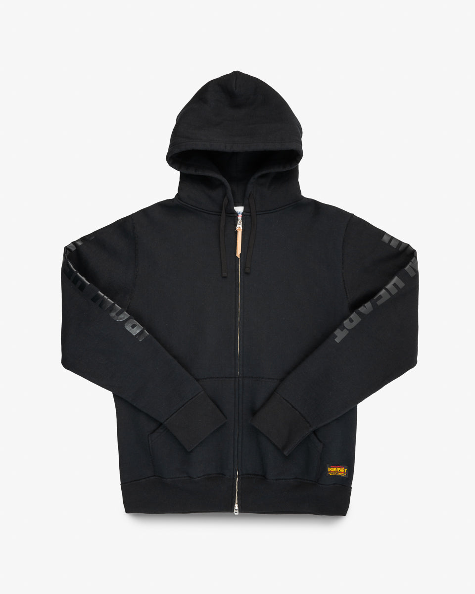 Printed 14oz Ultra Heavyweight Loopwheel Cotton Zippered Hoodie - Black