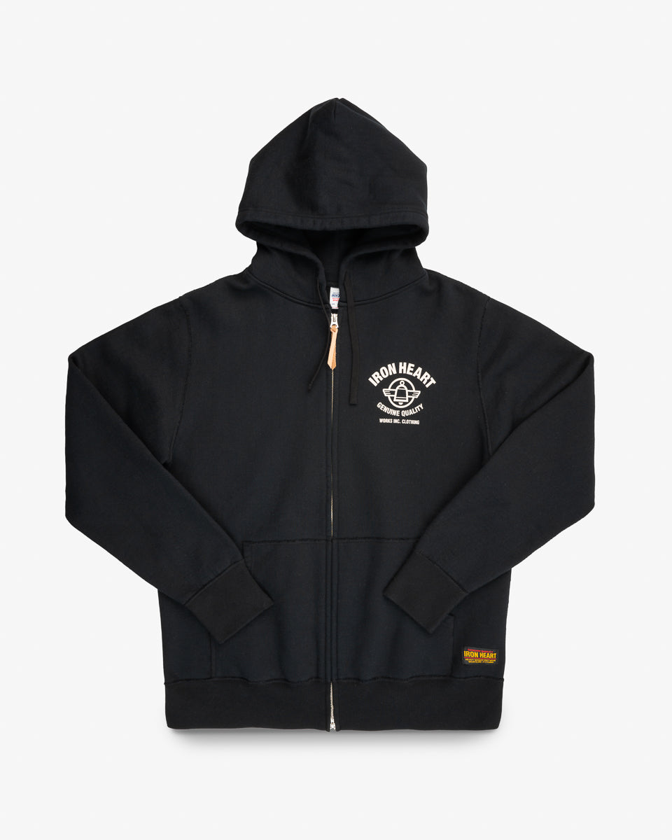 Printed 14oz Ultra Heavyweight Loopwheel Cotton Zippered Hoodie - Black