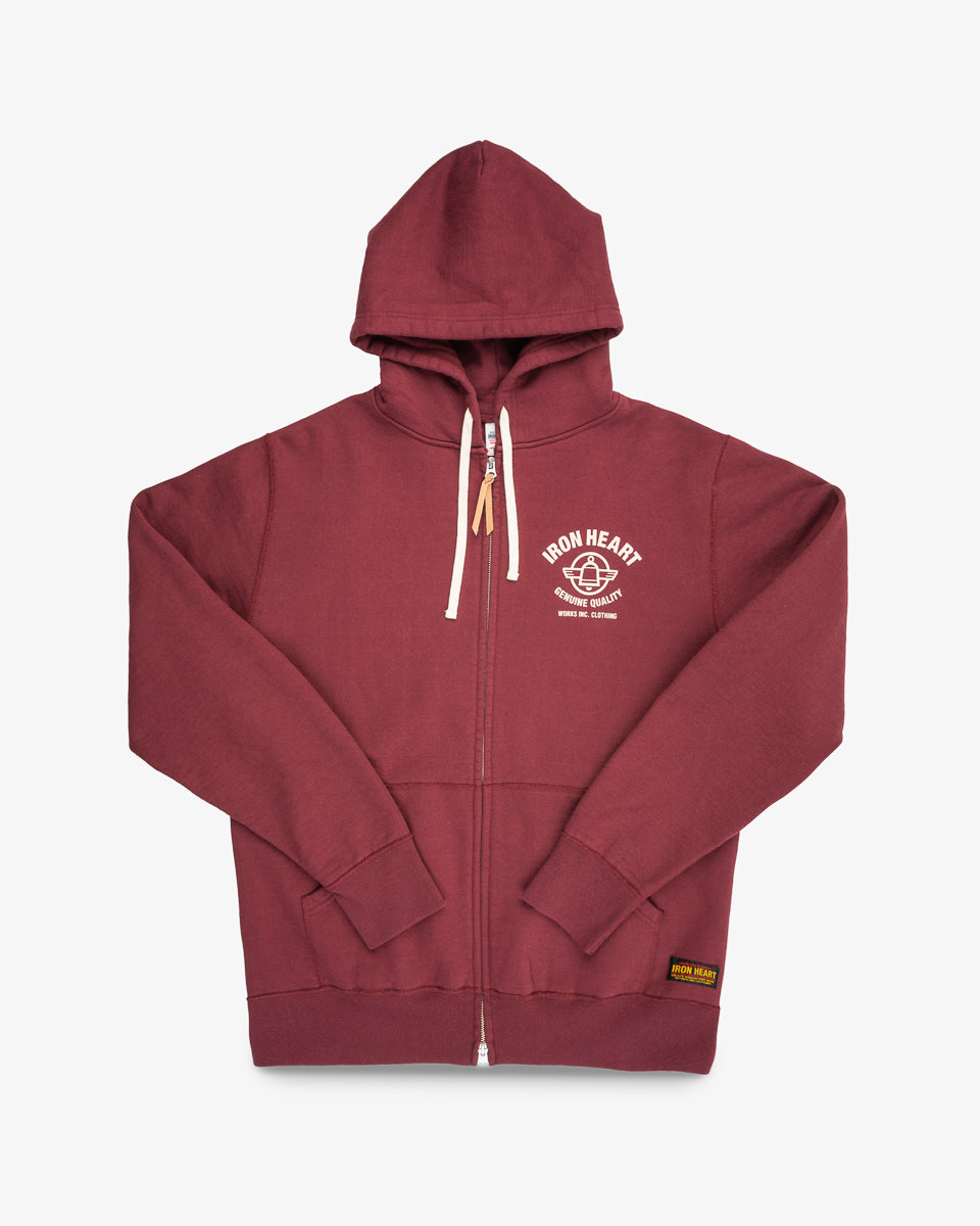 Printed 14oz Ultra Heavyweight Loopwheel Cotton Zippered Hoodie - Burgundy