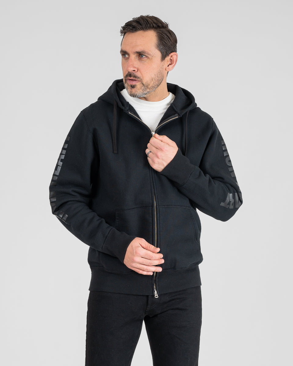 Printed 14oz Ultra Heavyweight Loopwheel Cotton Zippered Hoodie - Black