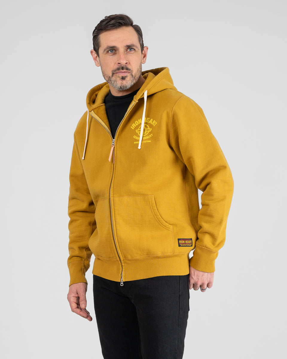 Printed 14oz Ultra Heavyweight Loopwheel Cotton Zippered Hoodie - Mustard