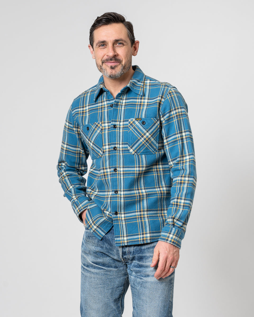 Ultra Heavy Flannel American Check Work Shirt - Blue