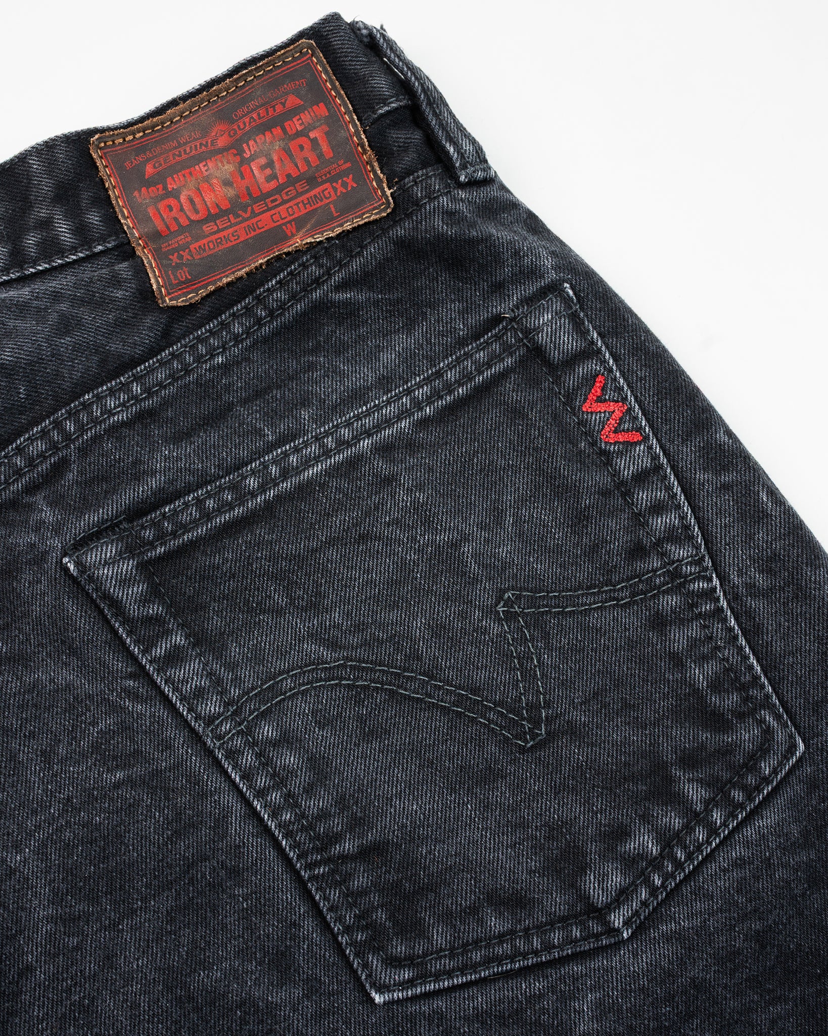 14oz Selvedge Denim Medium/High Rise Tapered Cut Jeans - Black/Black (IH-888S-142bb) Tag 38, Hemmed to 34.5''
