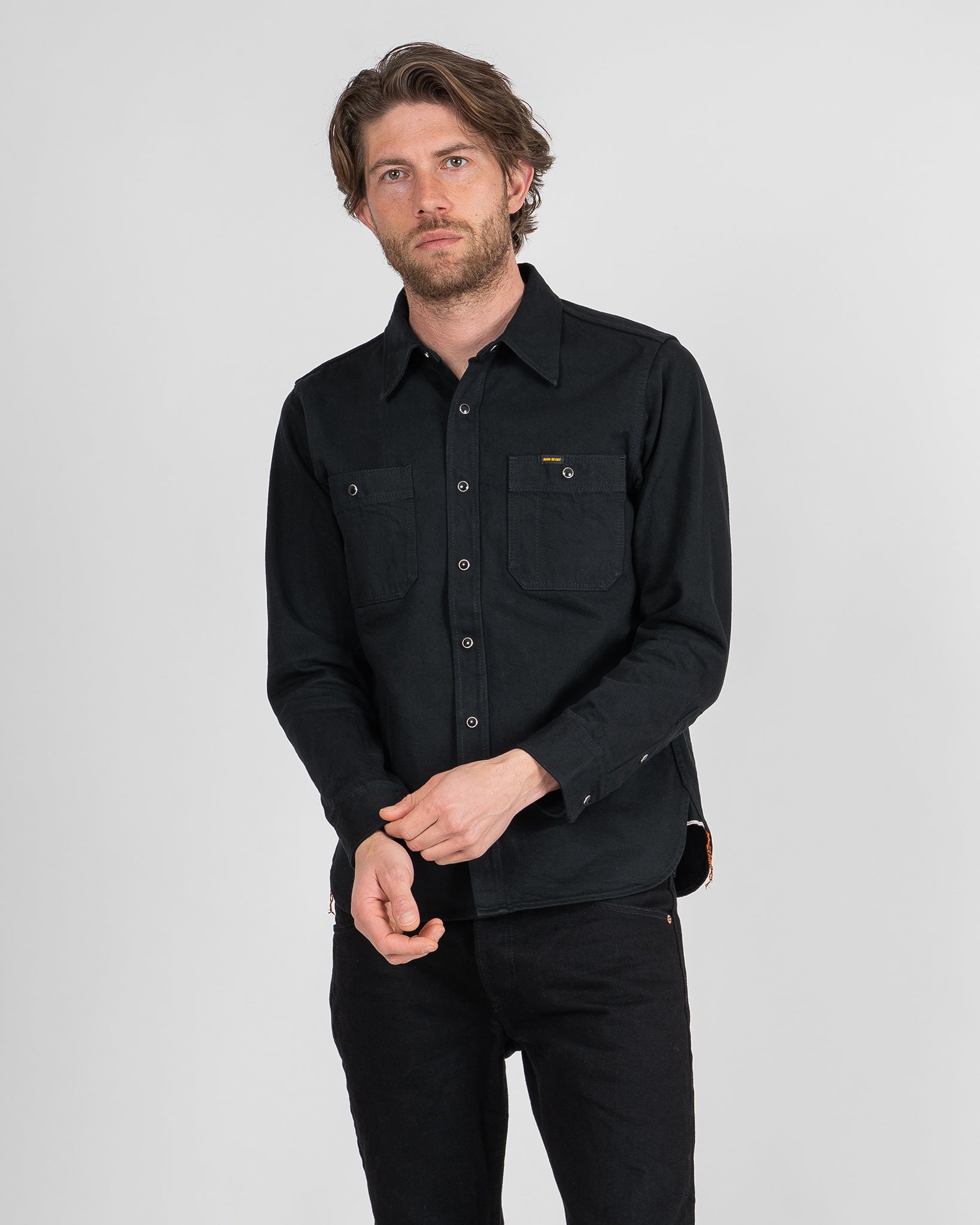 12oz Selvedge Denim Work Shirt With Snaps - Black