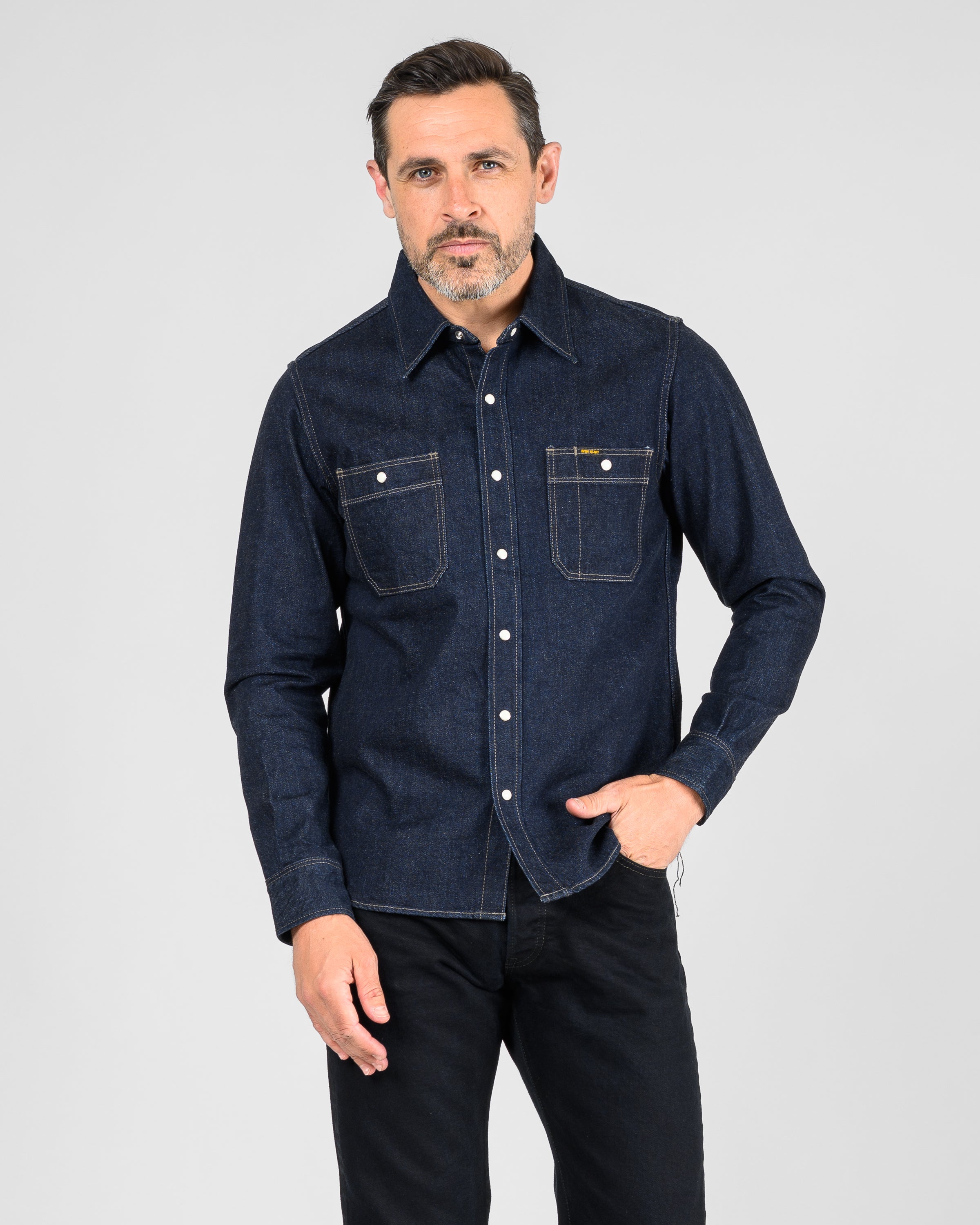 トップス Fatigue Shirt - Denim Twill Shirting 12oz Selvedge Denim Work Shirt With Snaps - Indigo – Iron Heart
