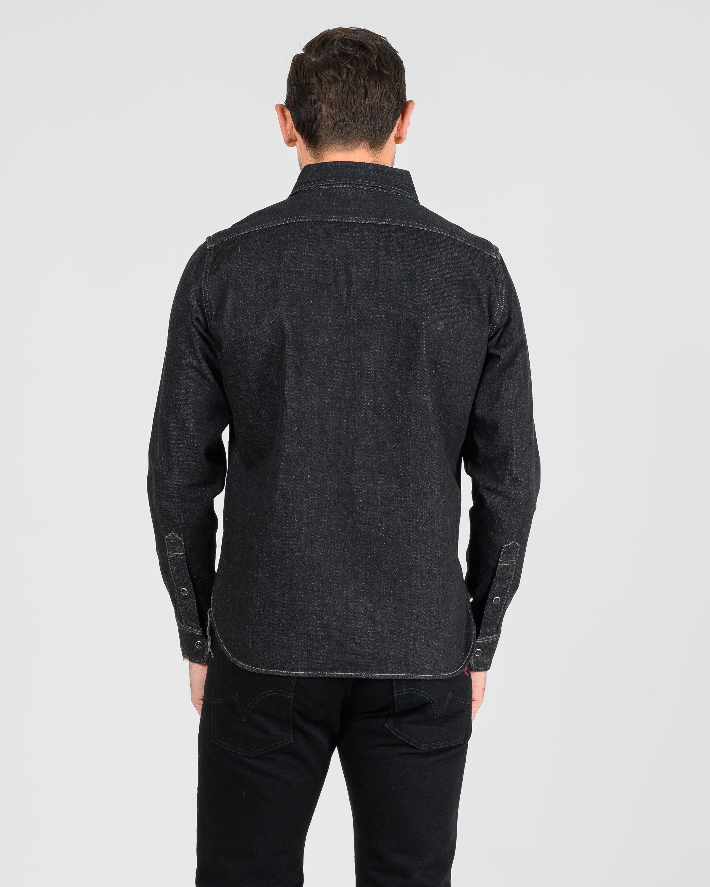 12oz Selvedge Denim Work Shirt With Snaps - Black/Cream – Iron Heart