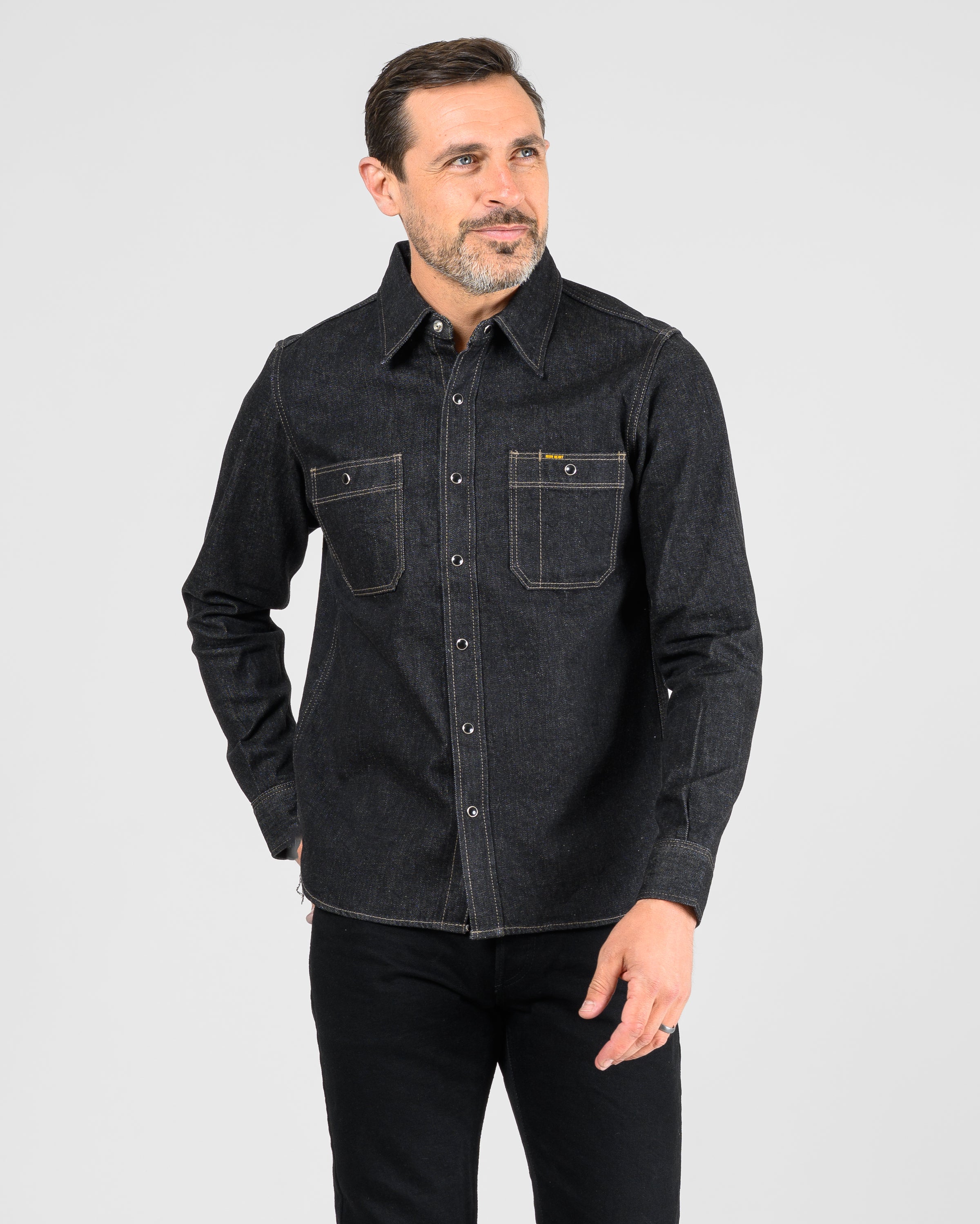 12oz Selvedge Denim Work Shirt With Snaps - Black/Cream