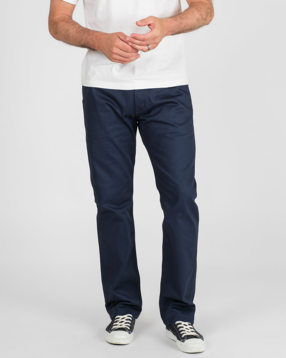 9oz Mercerised Selvedge Cotton Relaxed Tapered Cut Chinos - Navy