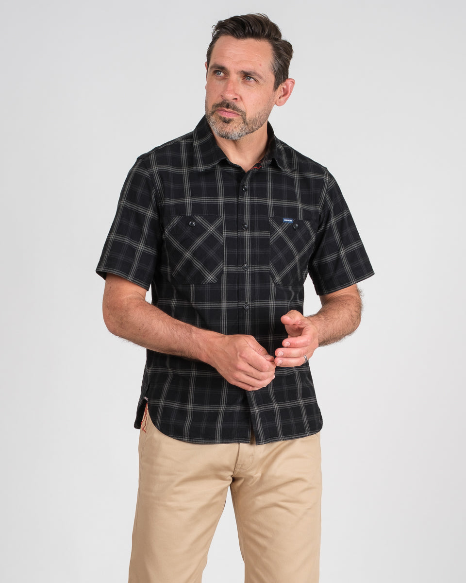 5oz Selvedge Short Sleeved Madras Check Work Shirt - Black