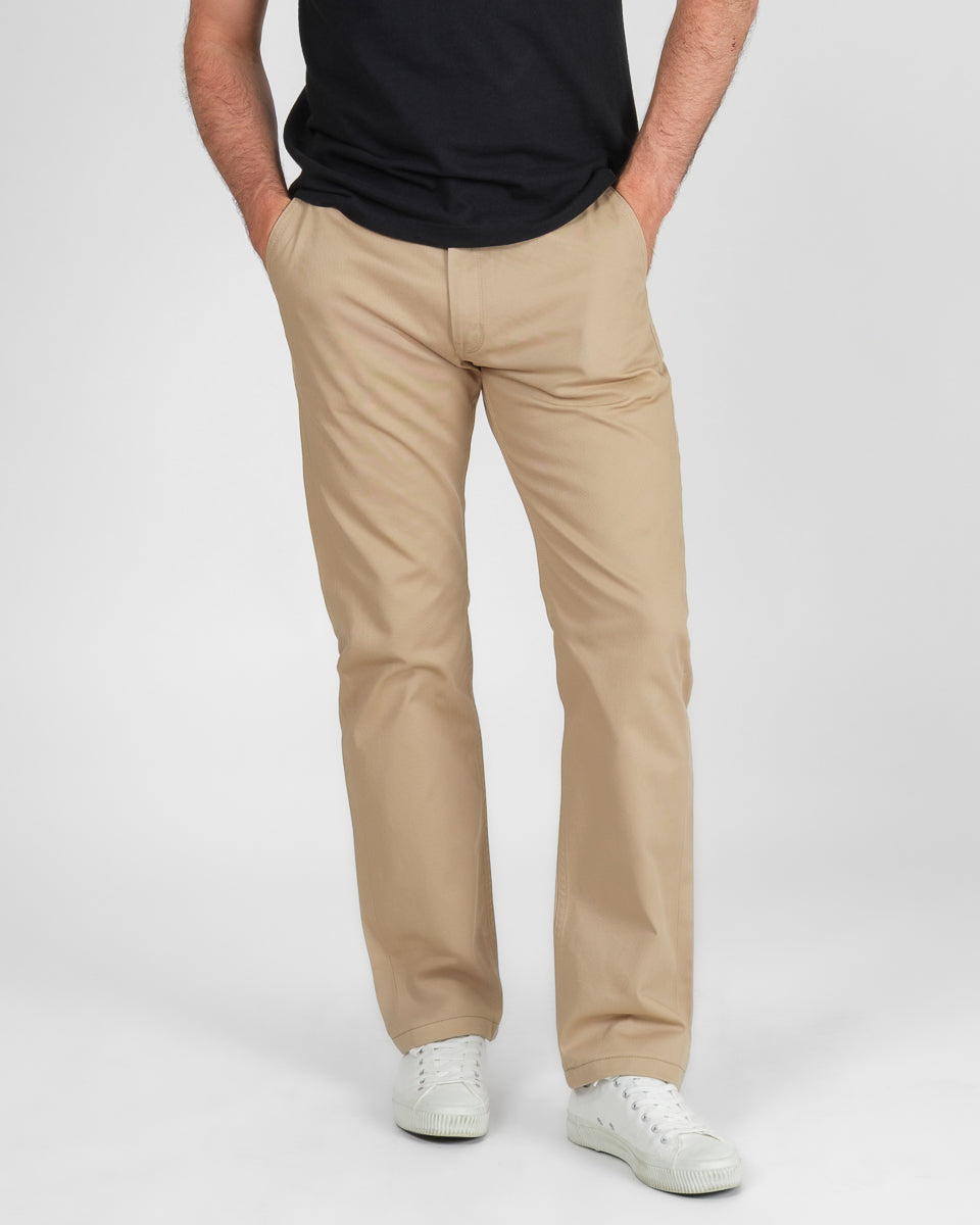 9oz Mercerised Selvedge Cotton Relaxed Tapered Cut Chinos - Khaki
