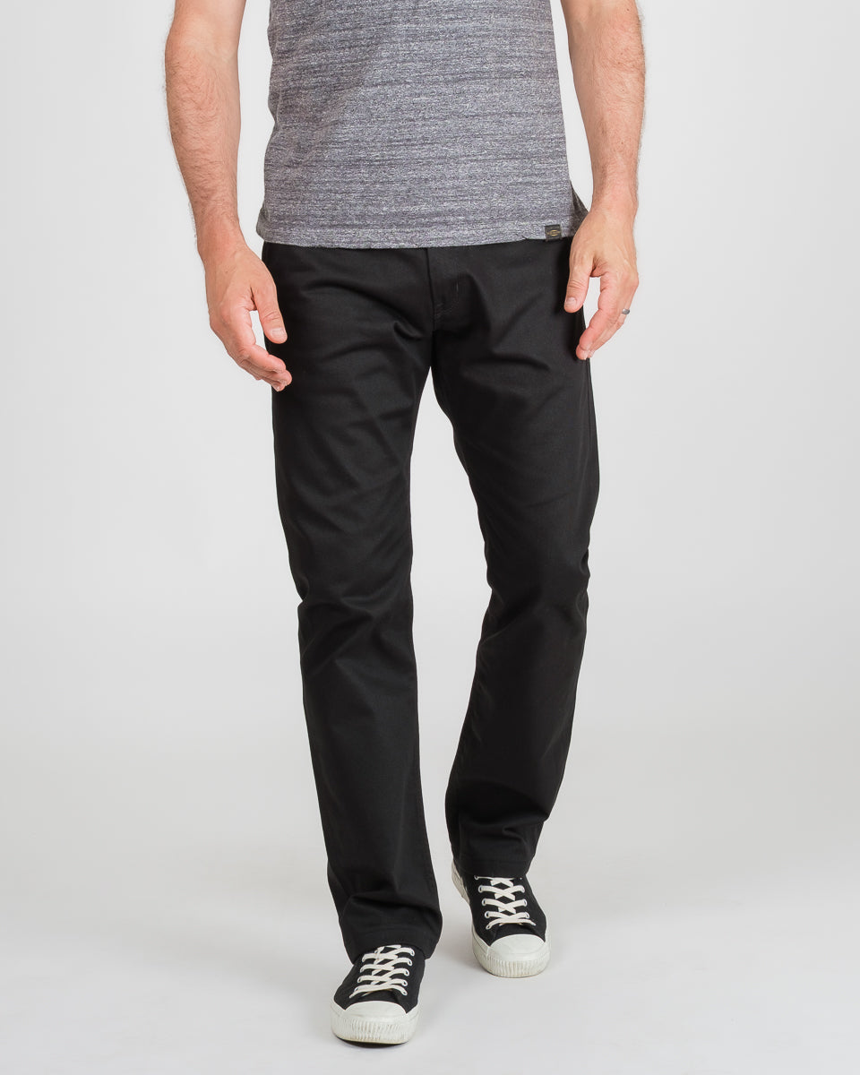 9oz Mercerised Selvedge Cotton Relaxed Tapered Cut Chinos - Black
