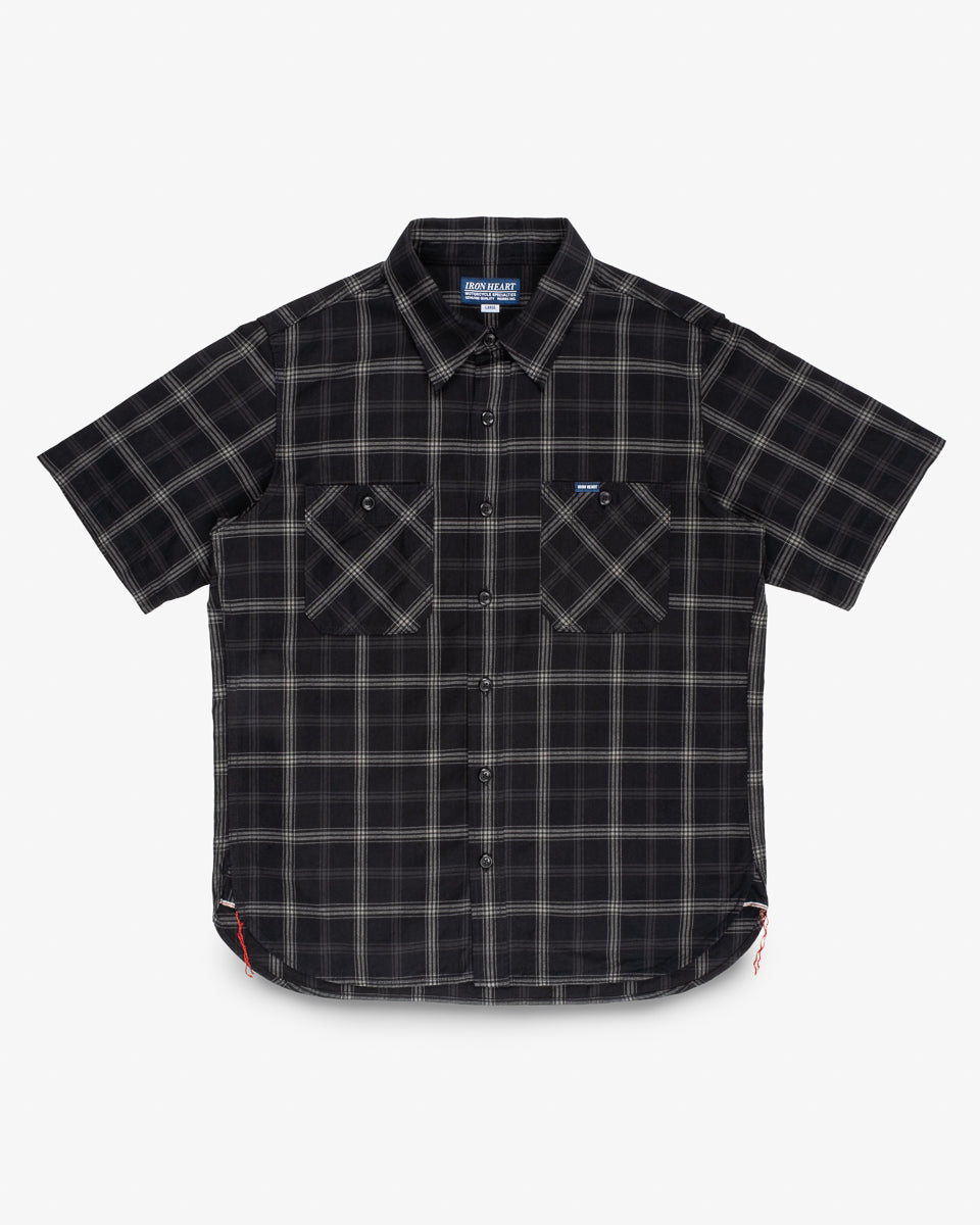 5oz Selvedge Short Sleeved Madras Check Work Shirt - Black