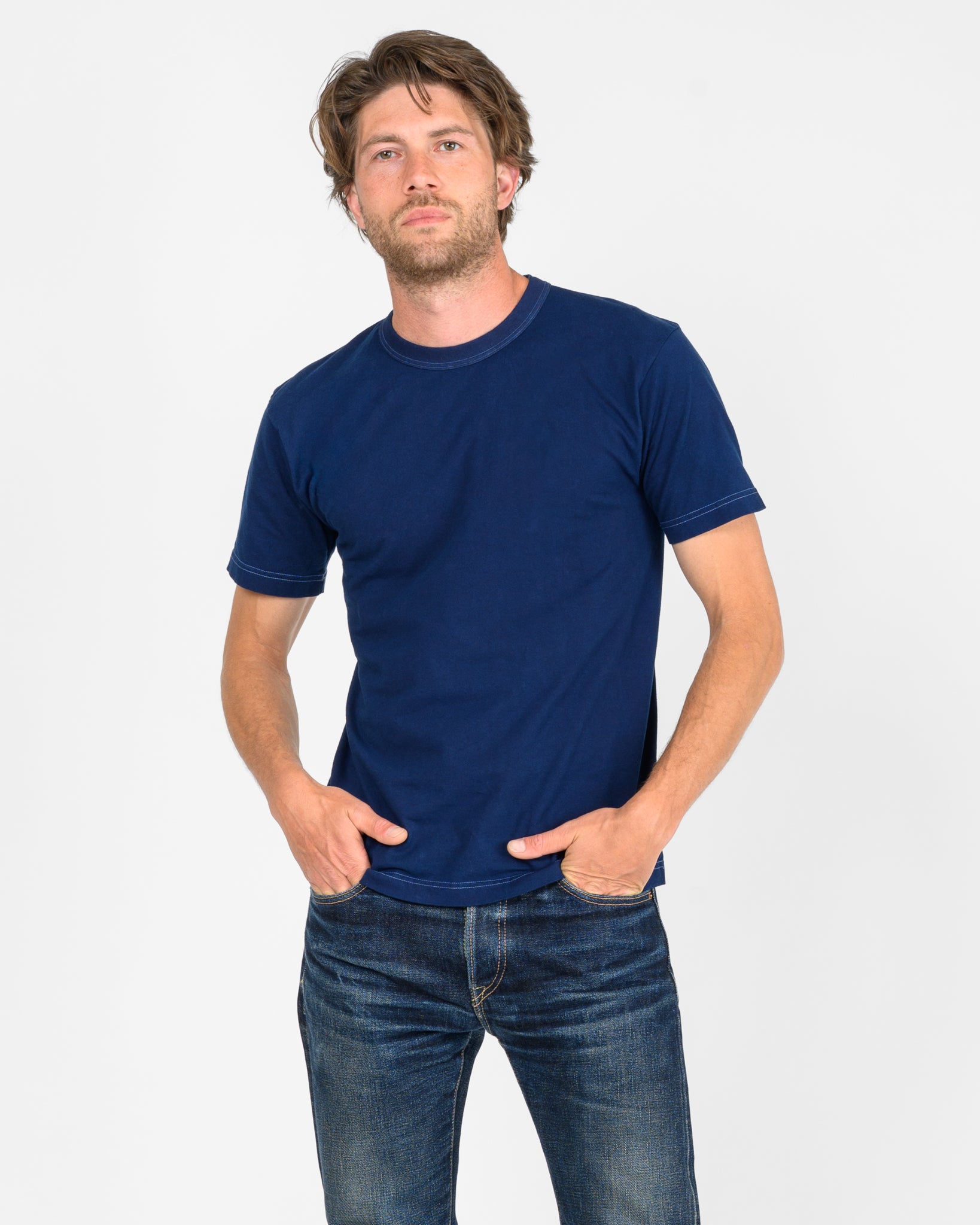 UTILITEES - 5.5oz Loopwheel Crew Neck T-Shirt - Pure Indigo
