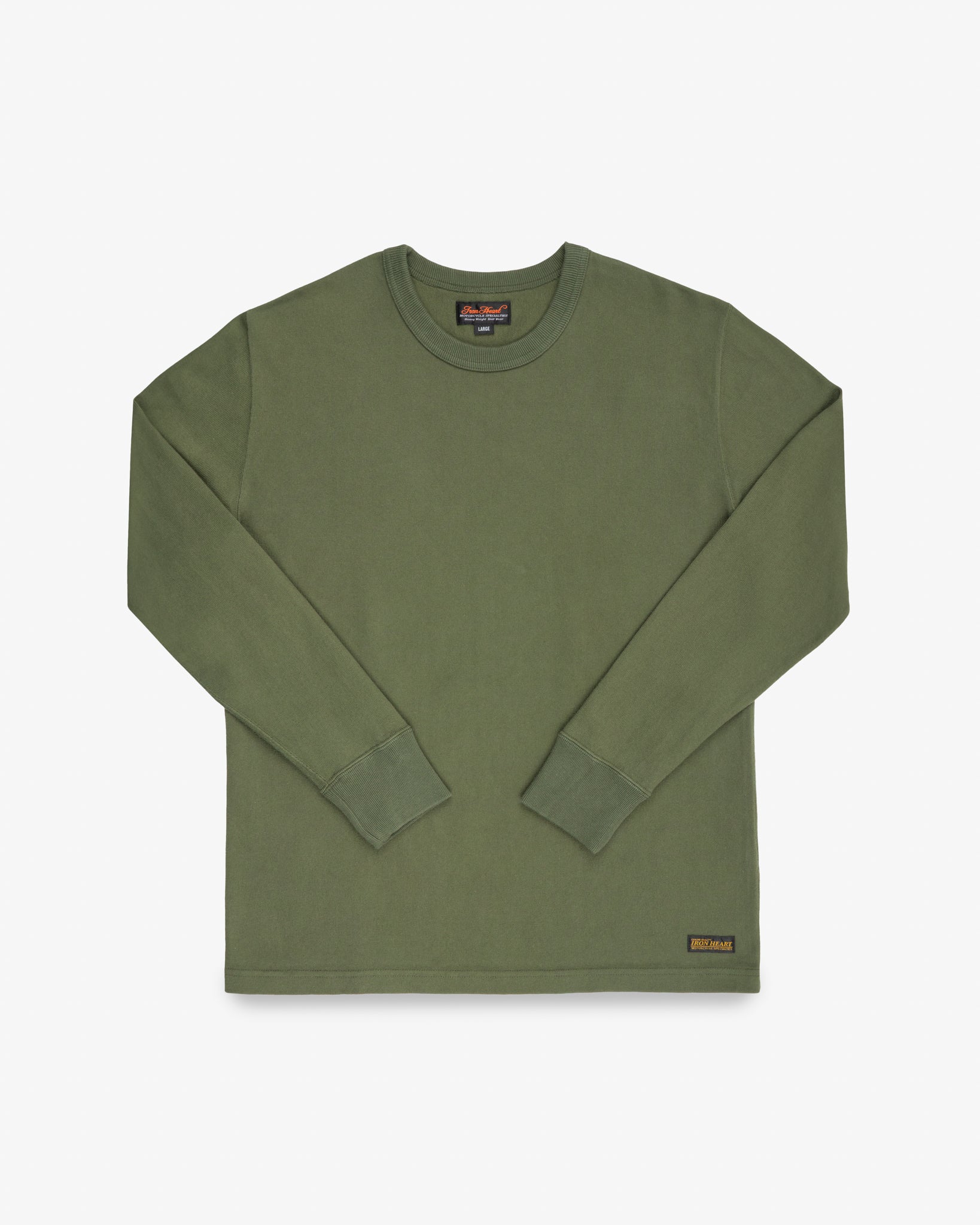 11oz Cotton Knit Long Sleeved Crew Neck Sweater - Olive