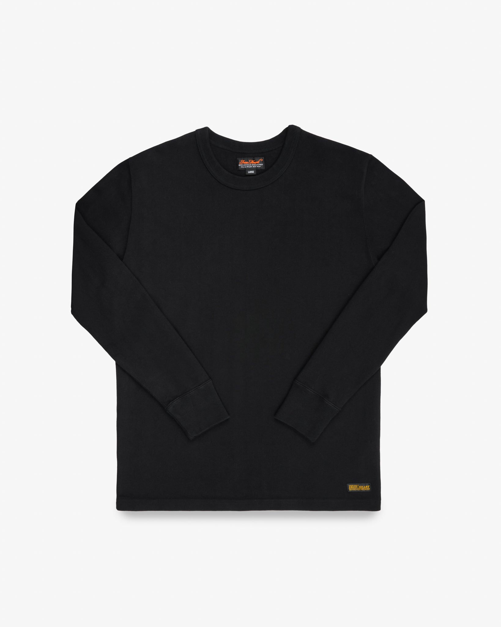 11oz Cotton Knit Long Sleeved Crew Neck Sweater - Black