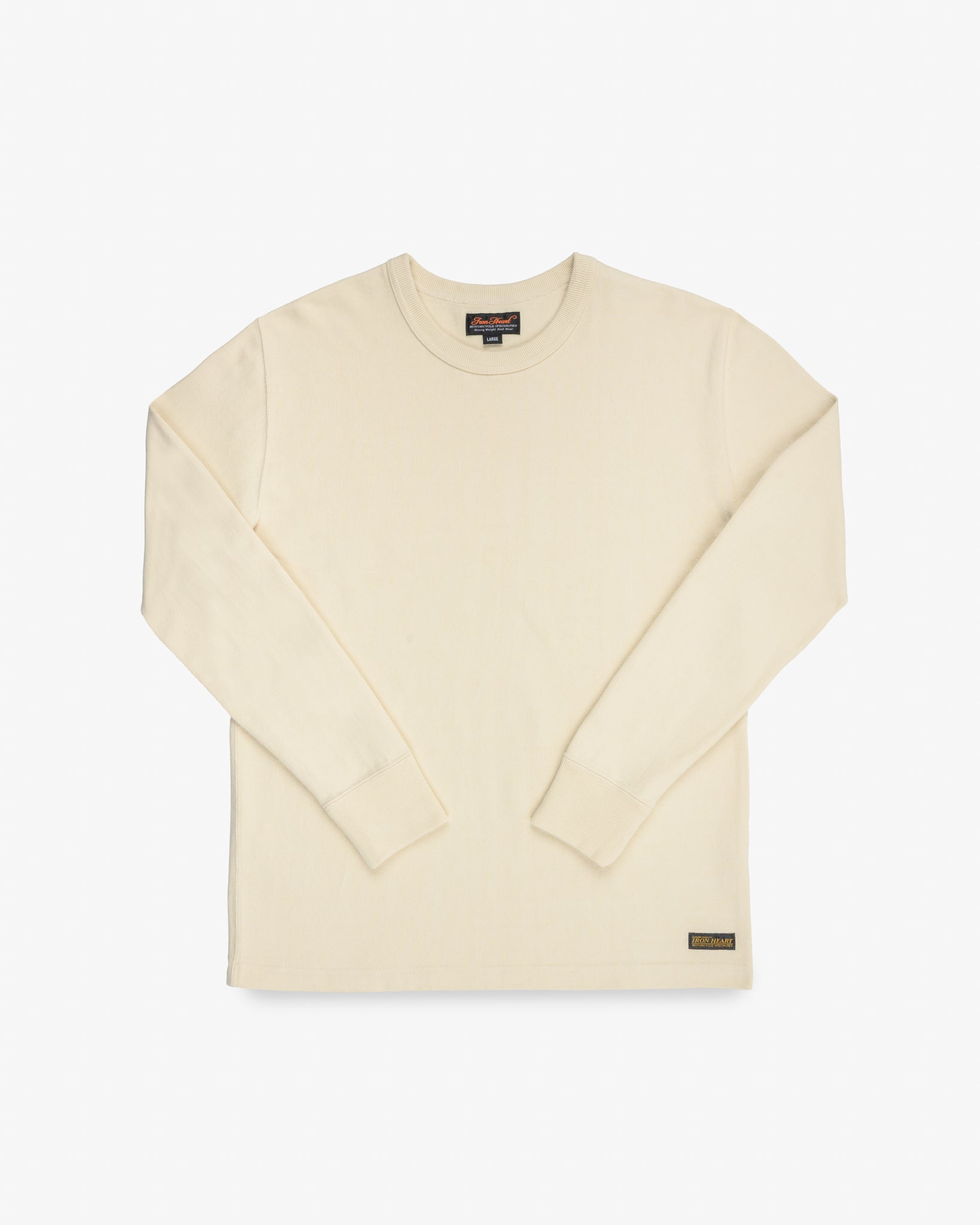 11oz Cotton Knit Long Sleeved Crew Neck Sweater - Cream