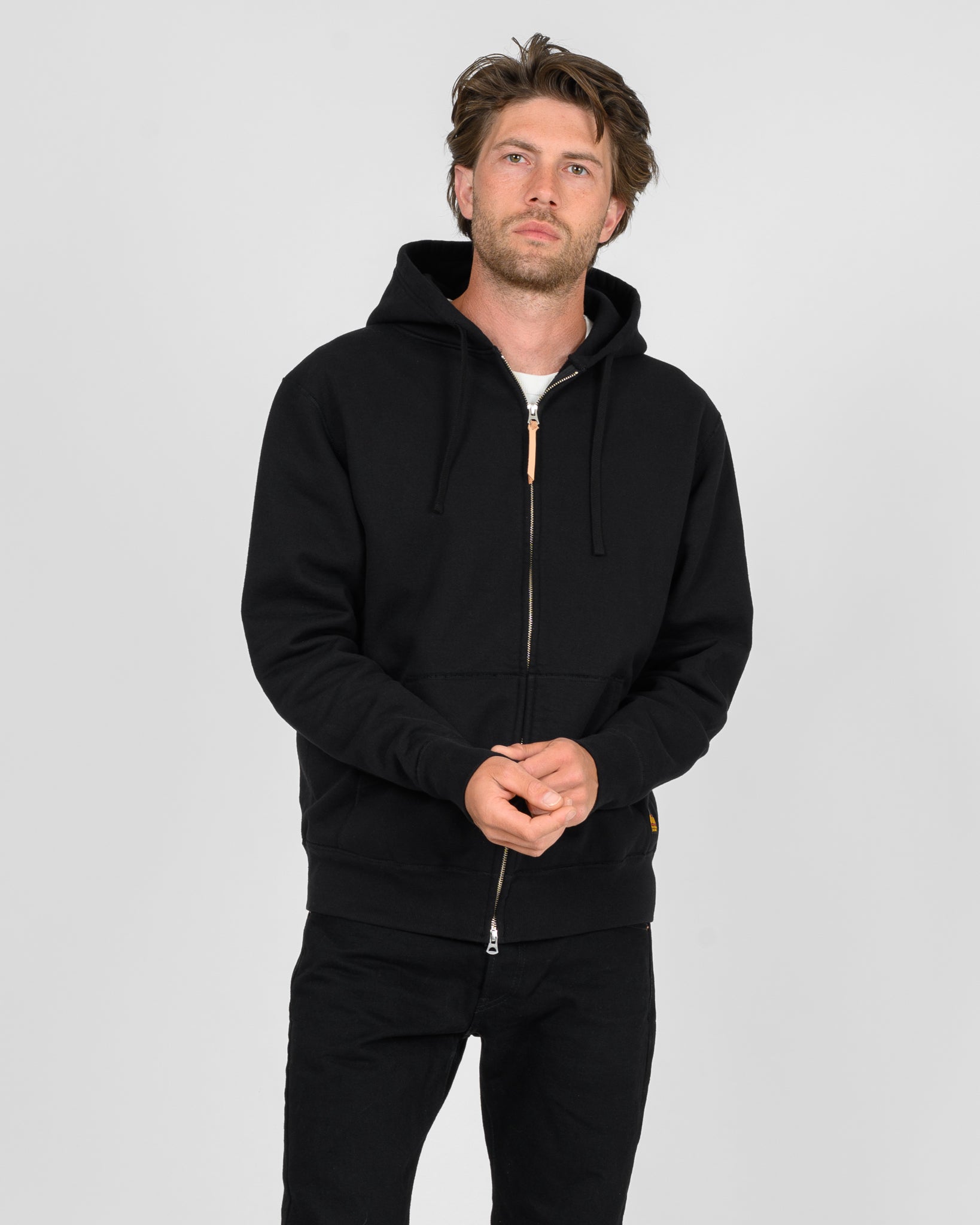 14oz Ultra Heavyweight Loopwheel Cotton Zip Up Hoodie - Black