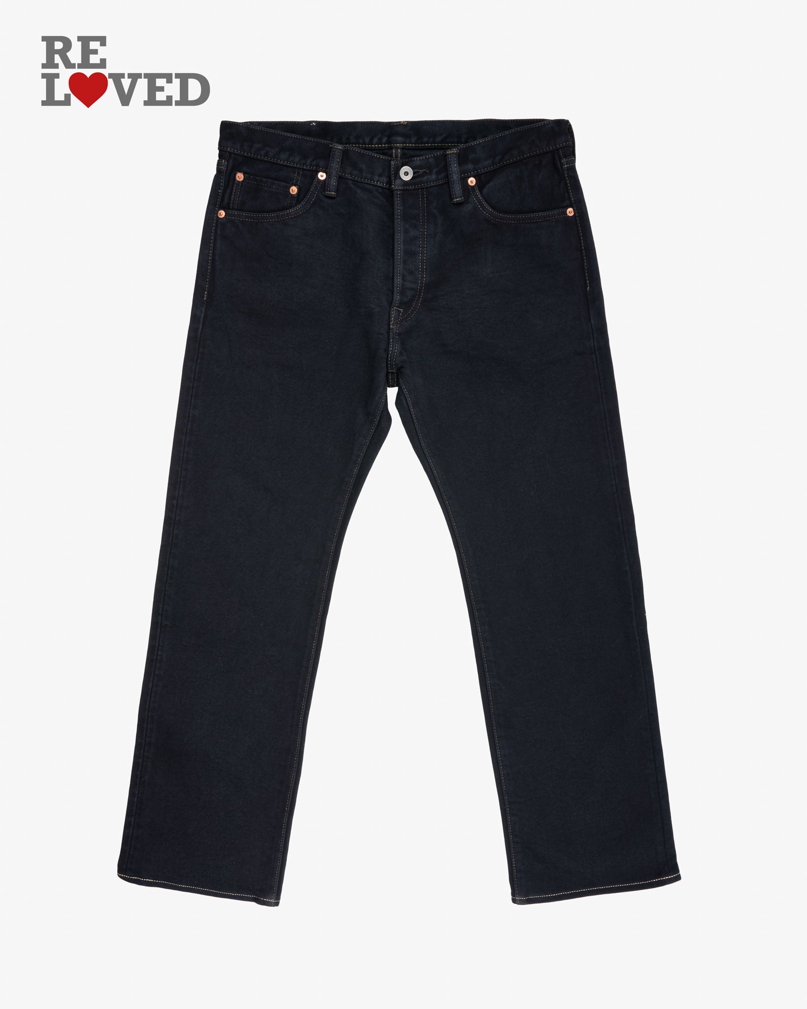 21oz Selvedge Denim Slim Straight Cut Jeans - Indigo Overdyed Black (IH-666S-21od) Tag 36, Hemmed to 29.5""