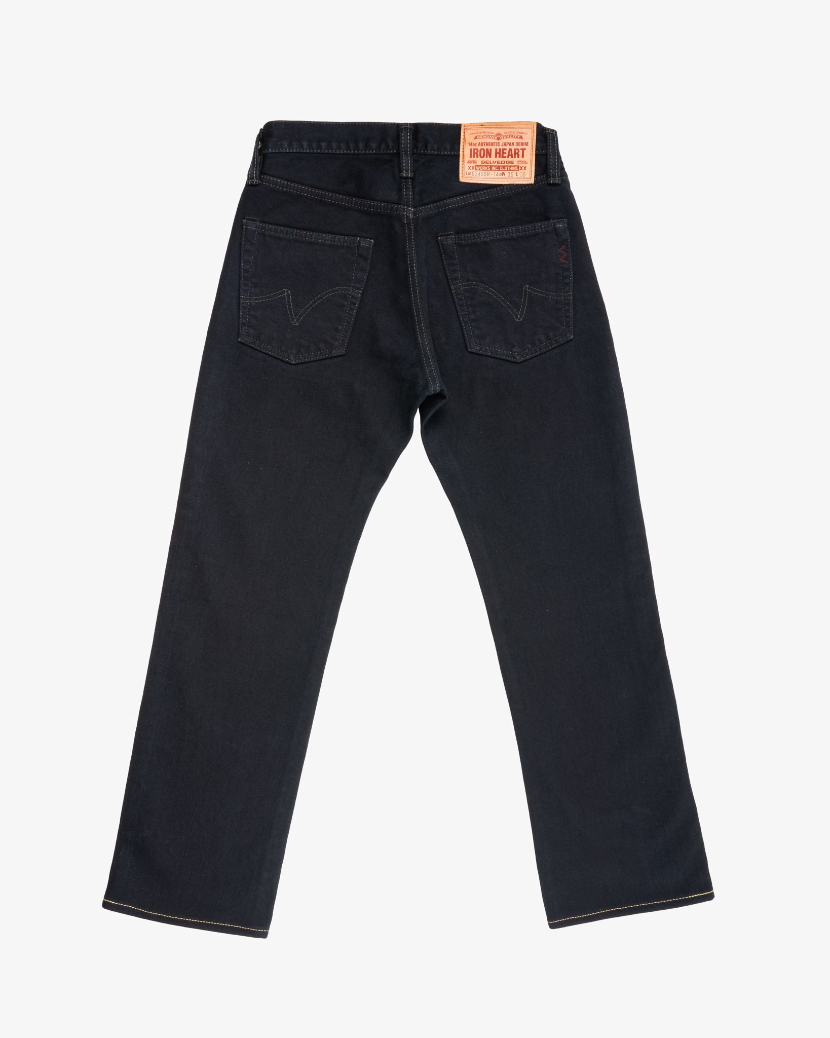 14oz Broken Twill Selvedge Denim Straight Cut Jeans - Indigo Overdyed Black (IH-634SBR-14od) Tag 30, Hemmed to 29.0''