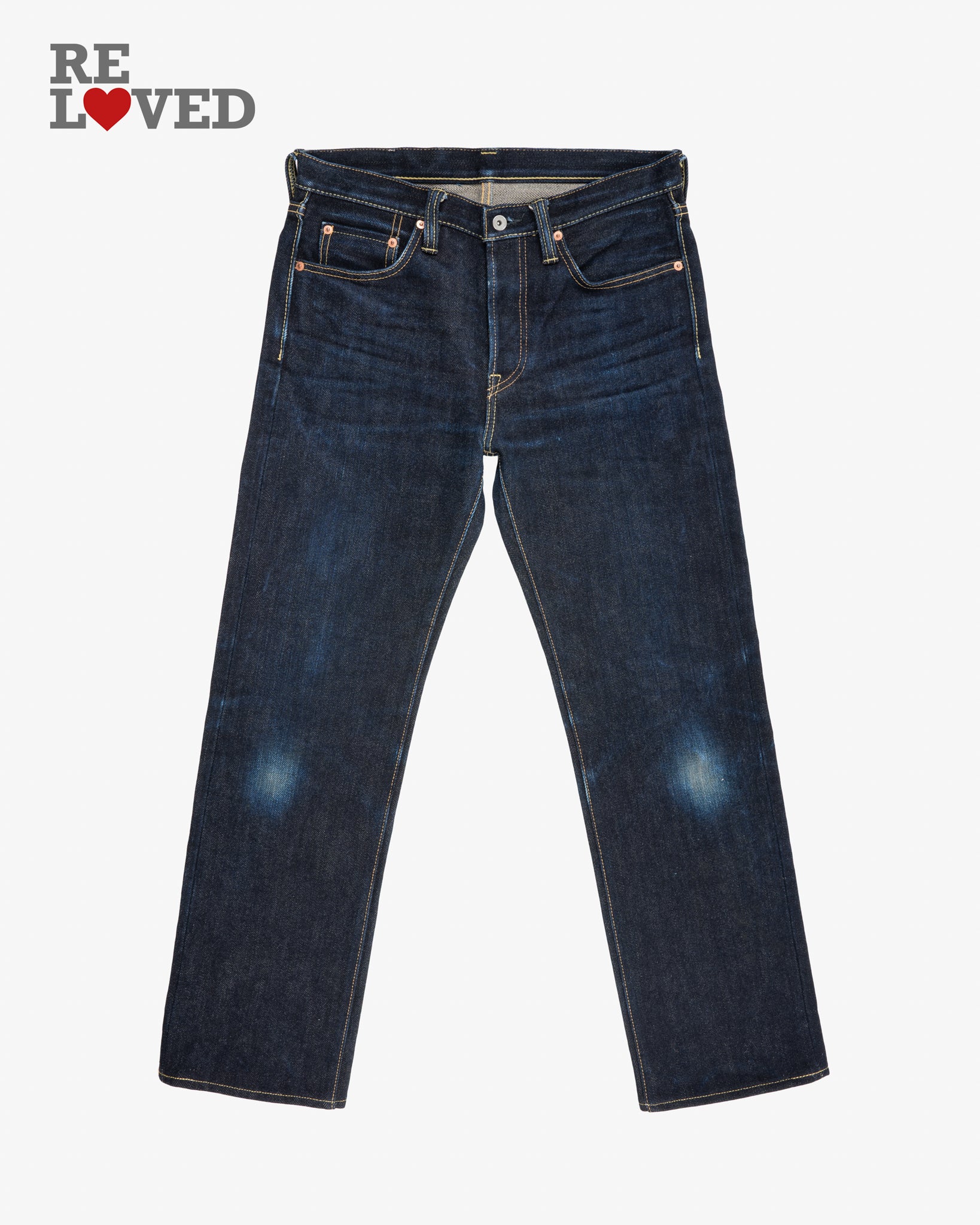 25oz Selvedge Denim Slim Straight Cut Jeans - Indigo/Black (IH-666-XHSib) Tag 34, Hemmed to 30.5"