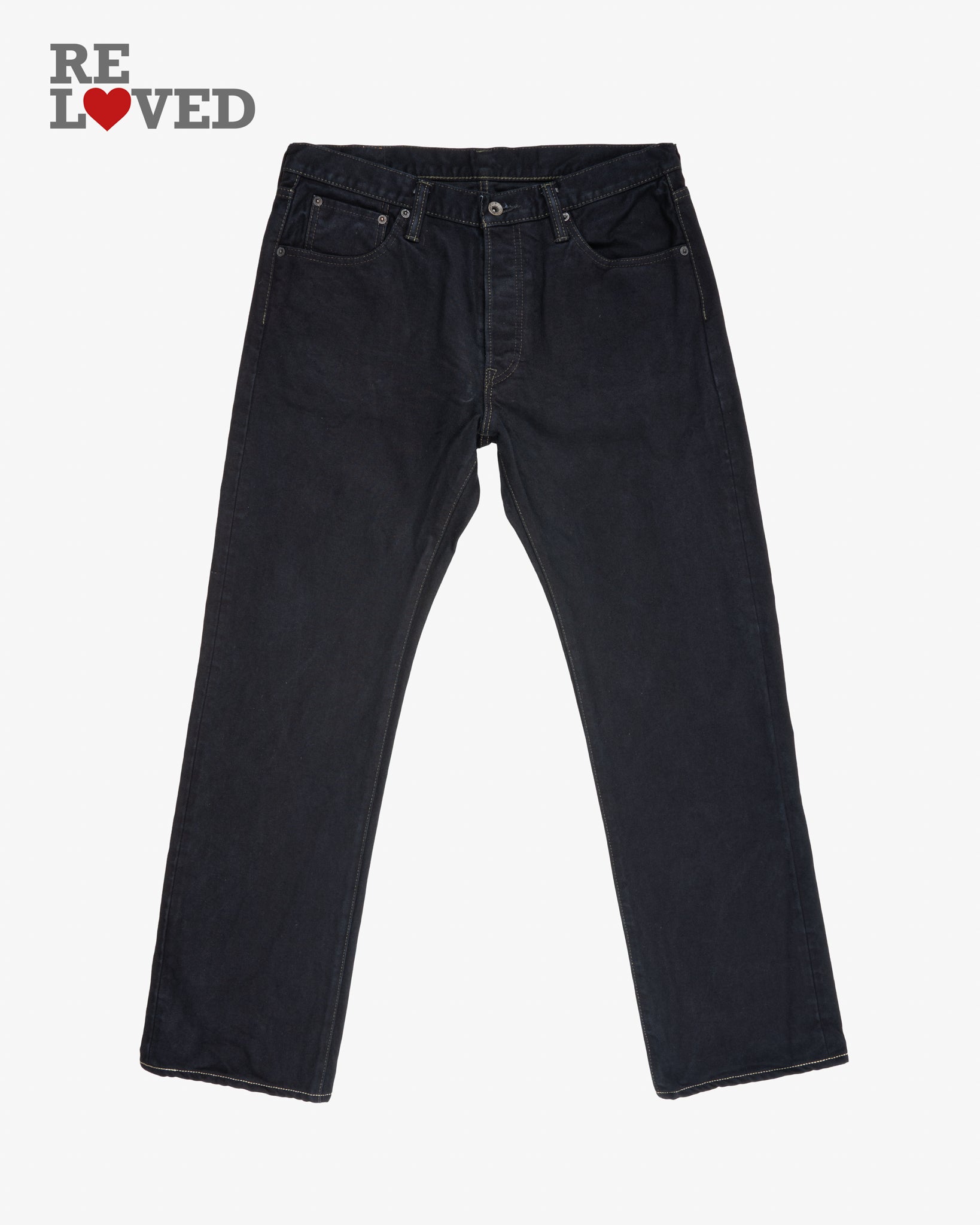14oz Selvedge Denim Straight Cut Jeans - Indigo Overdyed Black (IH-634S-142od) Tag 36, Hemmed to 31.5"