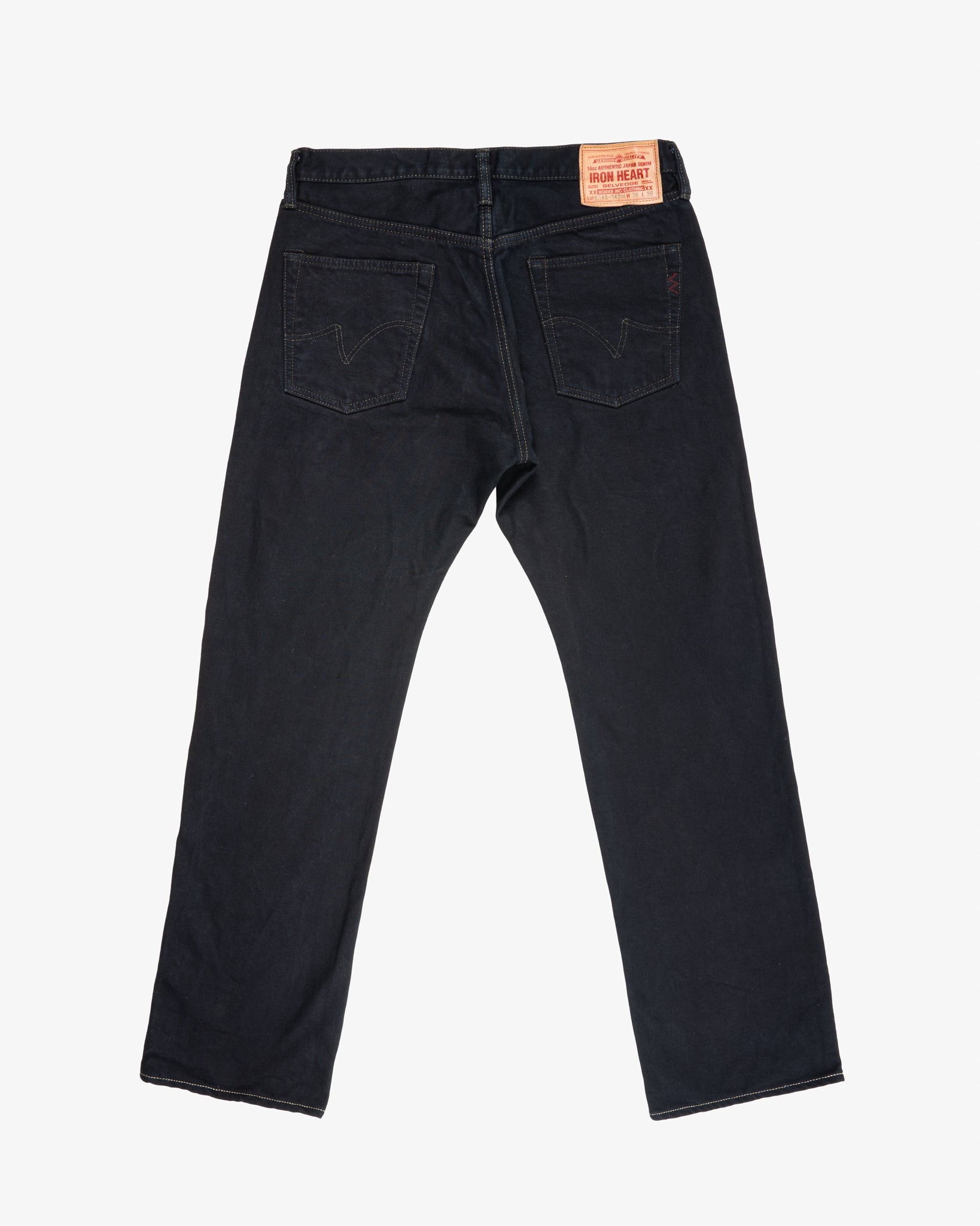 14oz Selvedge Denim Straight Cut Jeans - Indigo Overdyed Black (IH-634S-142od) Tag 36, Hemmed to 31.5"