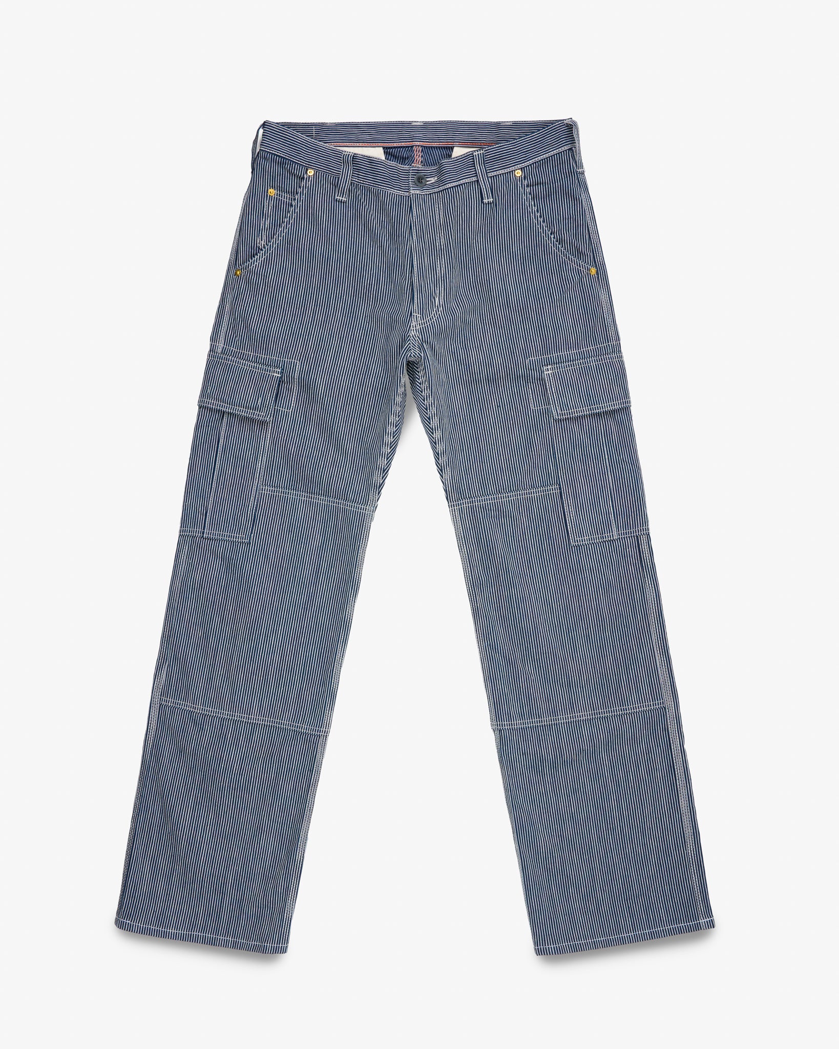 10.5oz Narrow Stripe Hickory Cargo Pants - Indigo