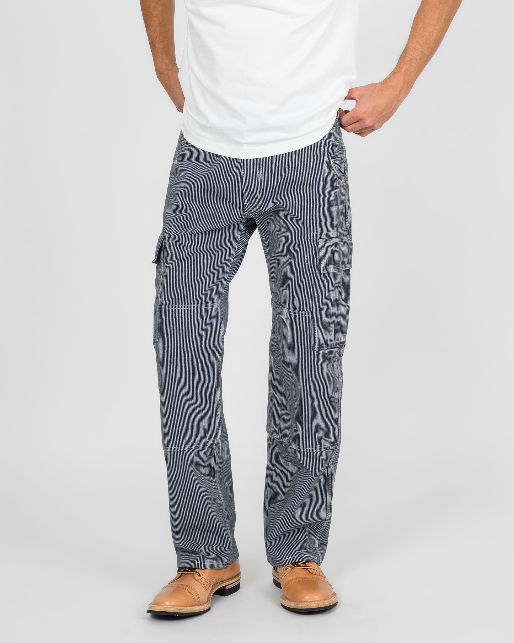 10.5oz Narrow Stripe Hickory Cargo Pants - Indigo