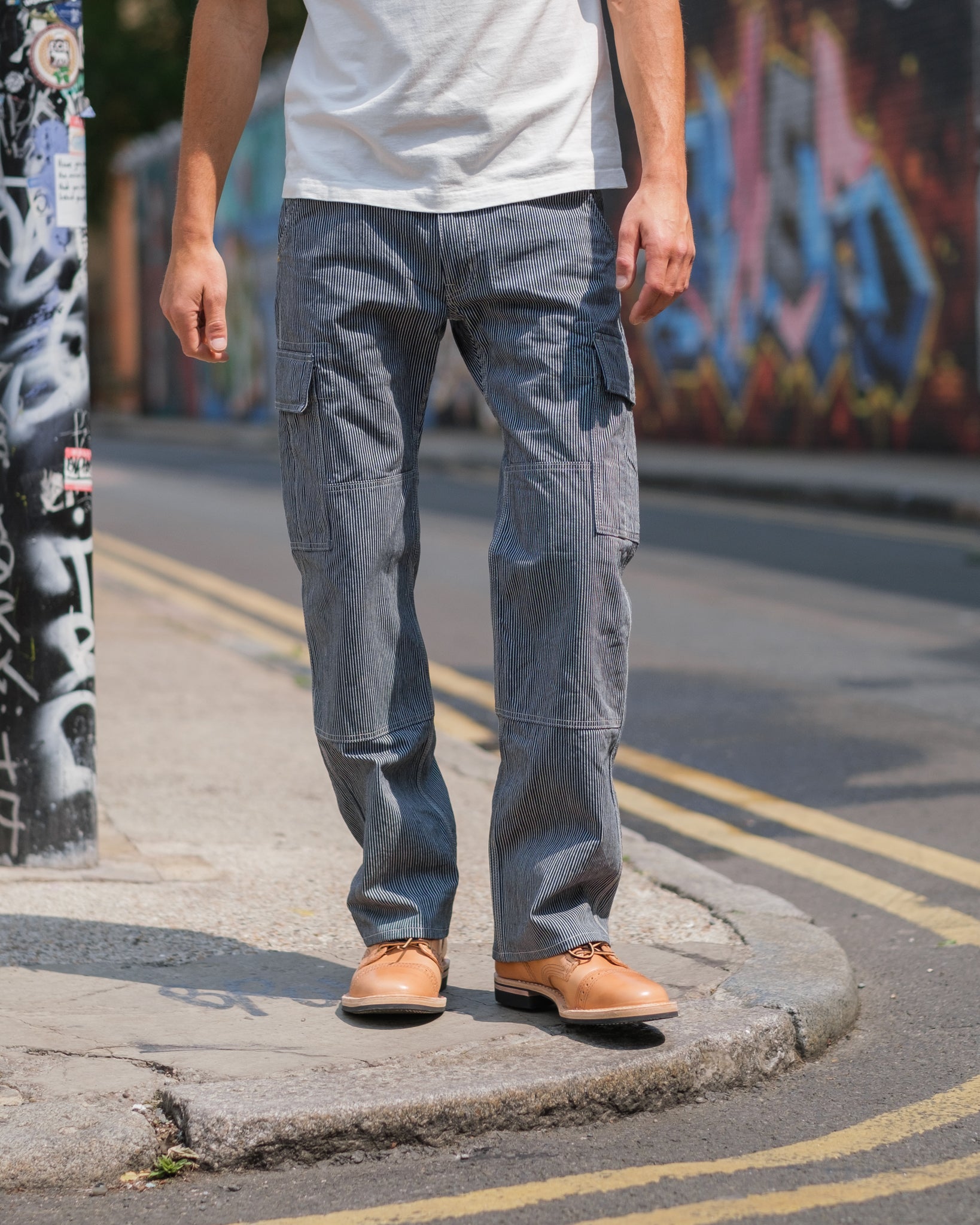 10.5oz Narrow Stripe Hickory Cargo Pants - Indigo – Iron Heart