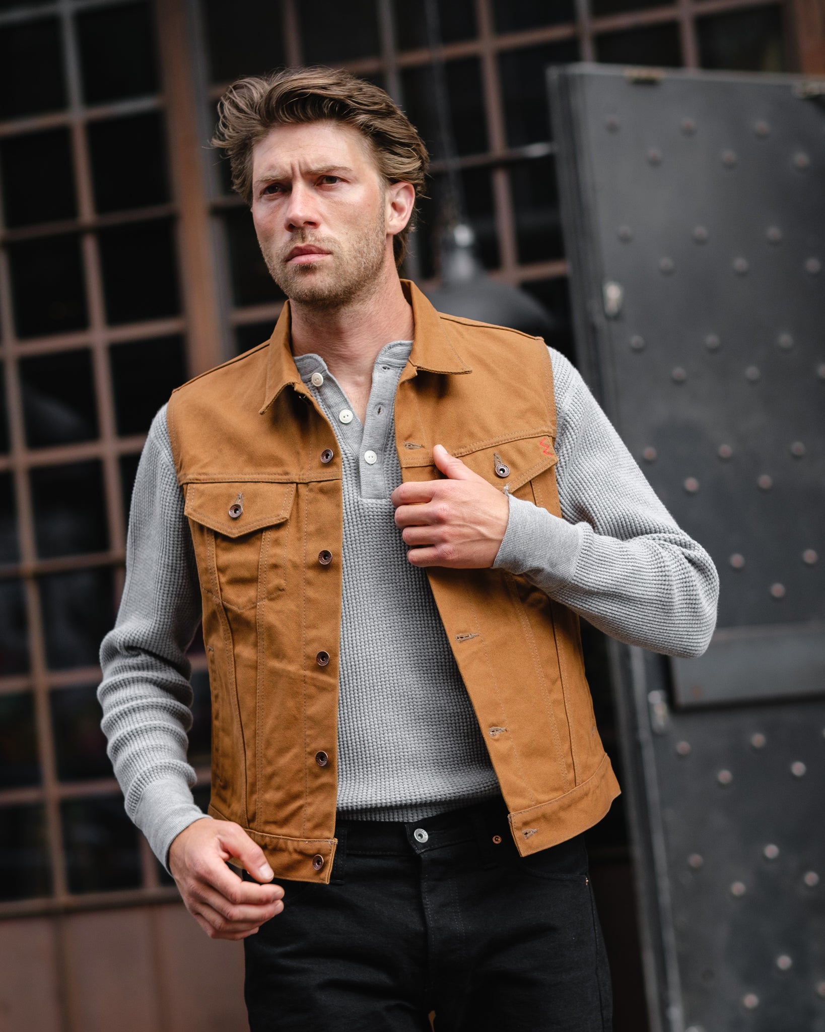 Iron Heart Japanese 17oz Duck Modified Type III Vest - Brown