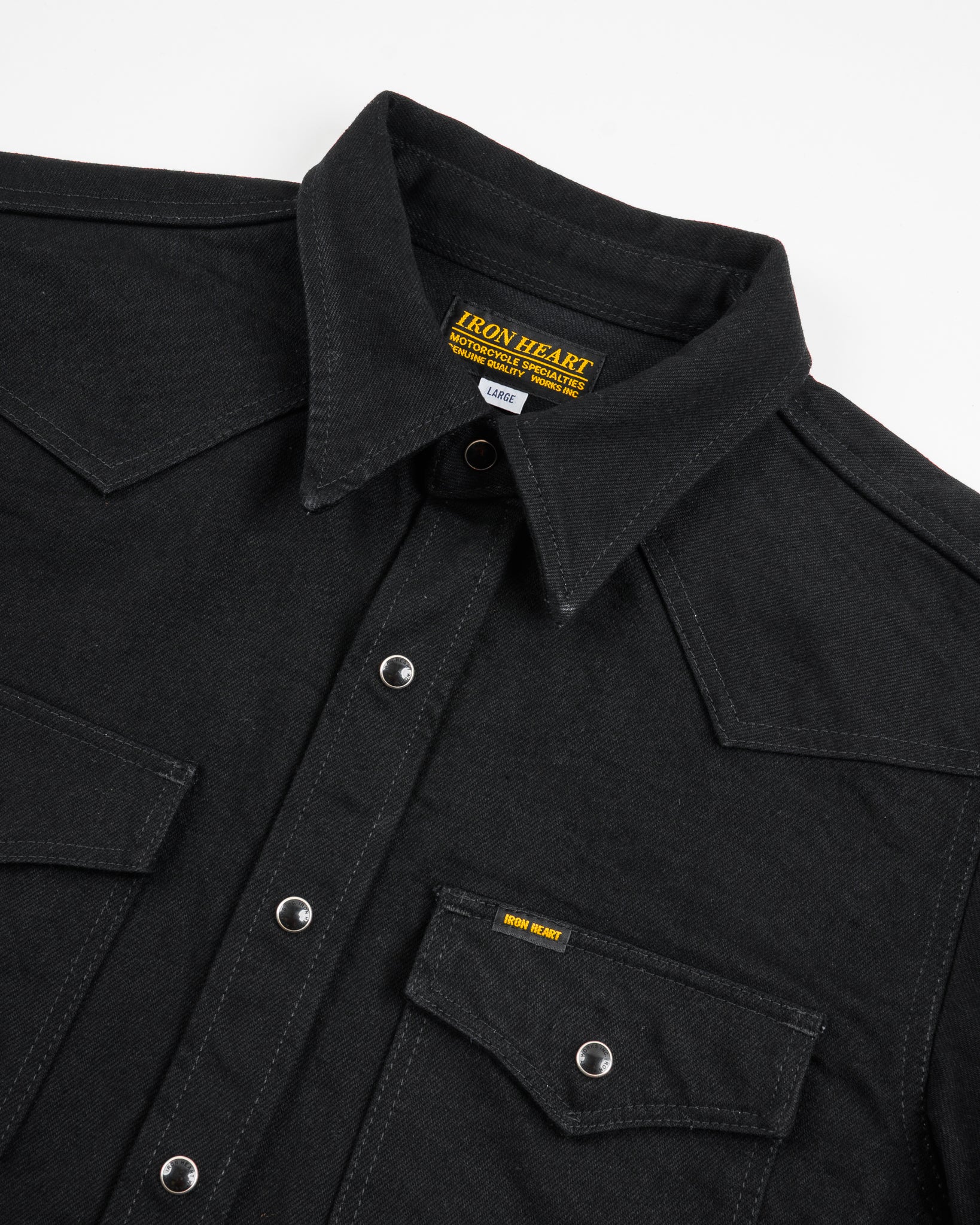 Iron Heart 14oz Selvedge Denim Western Shirt - Black/Black